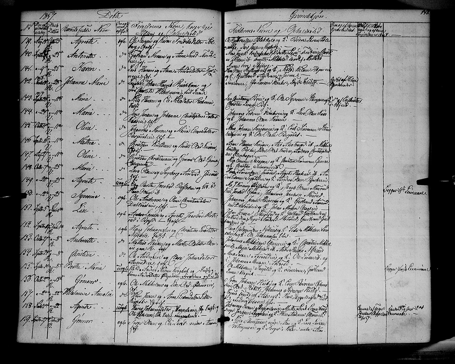 Ringsaker prestekontor, AV/SAH-PREST-014/K/Ka/L0009: Parish register (official) no. 9, 1850-1860, p. 148