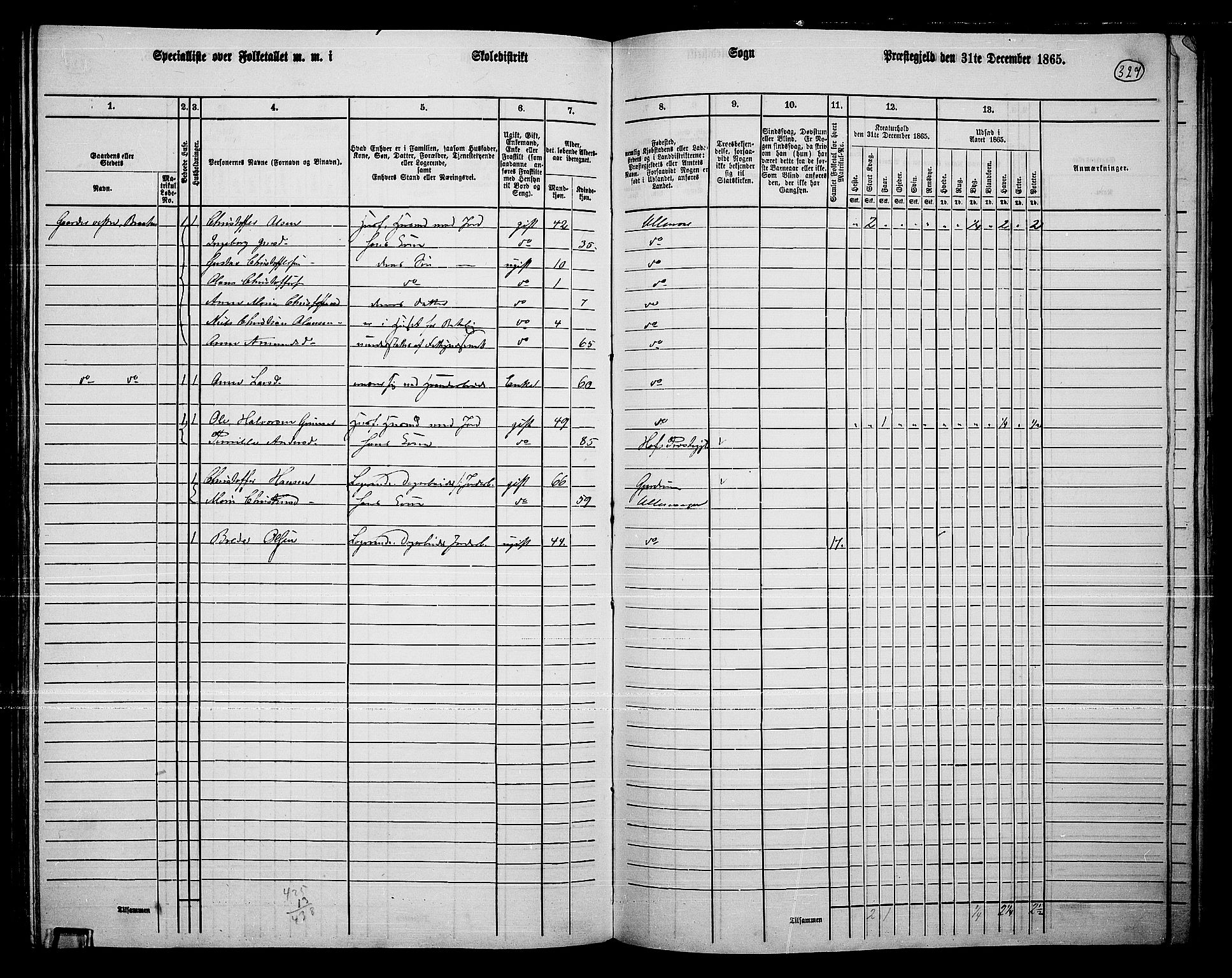 RA, 1865 census for Ullensaker, 1865, p. 283