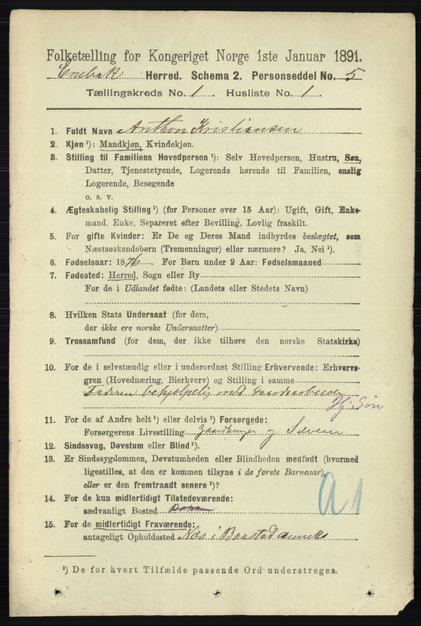 RA, 1891 census for 0229 Enebakk, 1891, p. 141