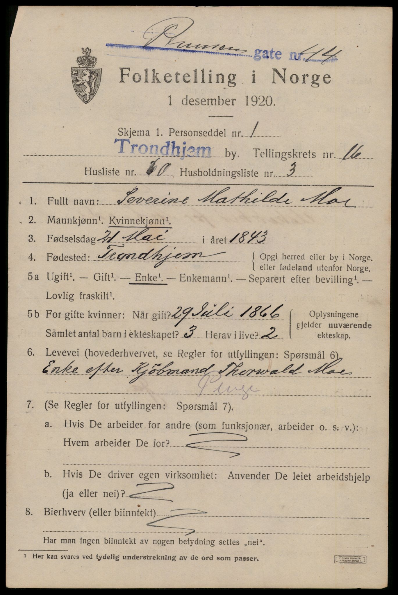 SAT, 1920 census for Trondheim, 1920, p. 55382