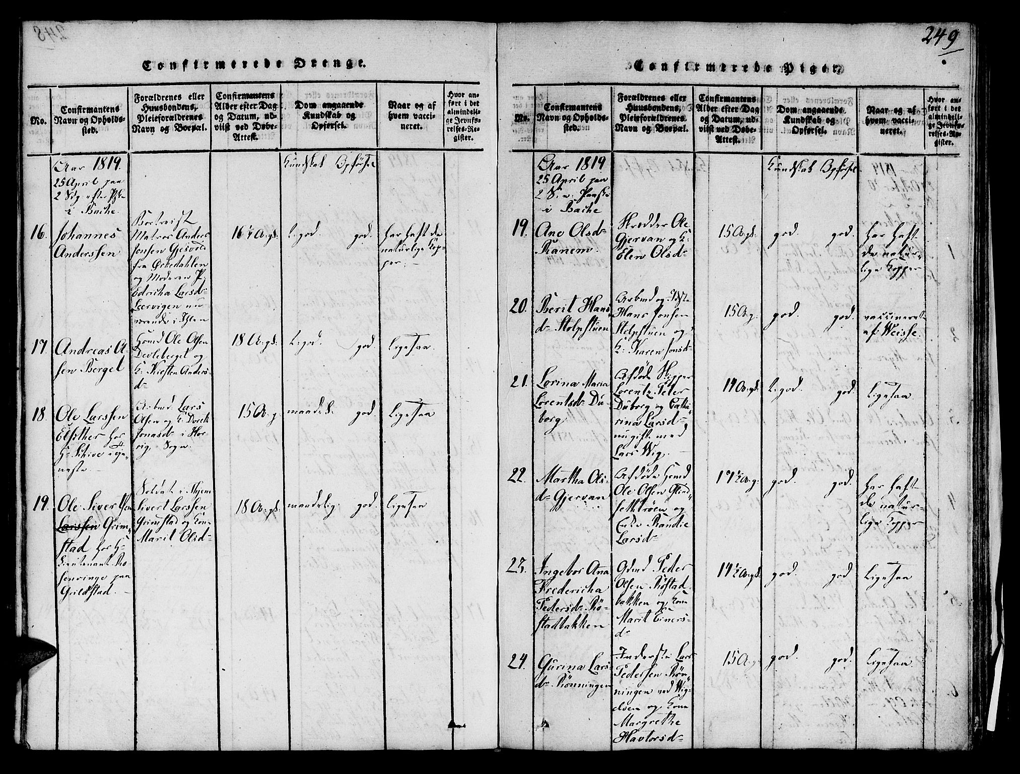 Ministerialprotokoller, klokkerbøker og fødselsregistre - Sør-Trøndelag, AV/SAT-A-1456/606/L0283: Parish register (official) no. 606A03 /1, 1818-1823, p. 249