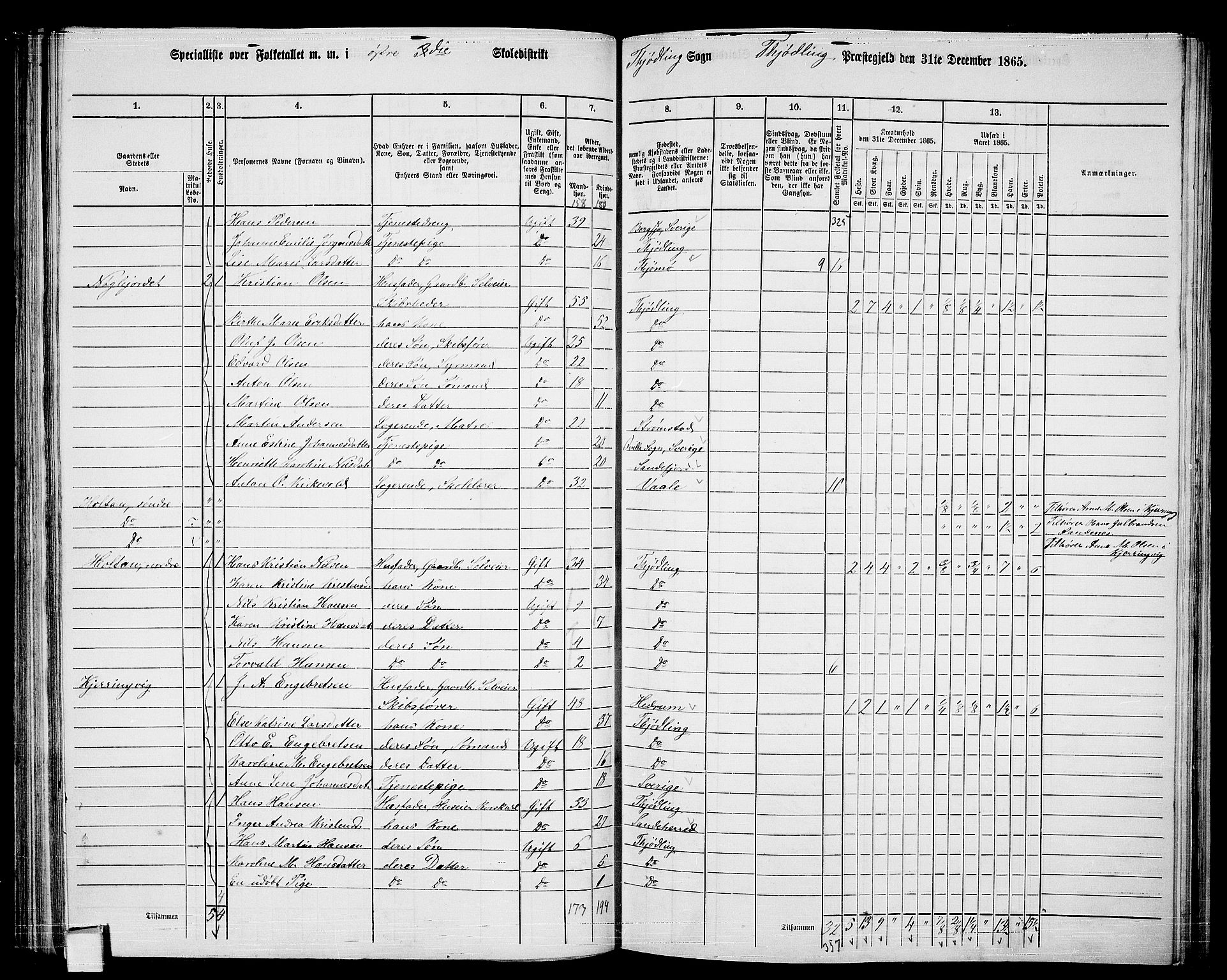 RA, 1865 census for Tjølling, 1865, p. 116