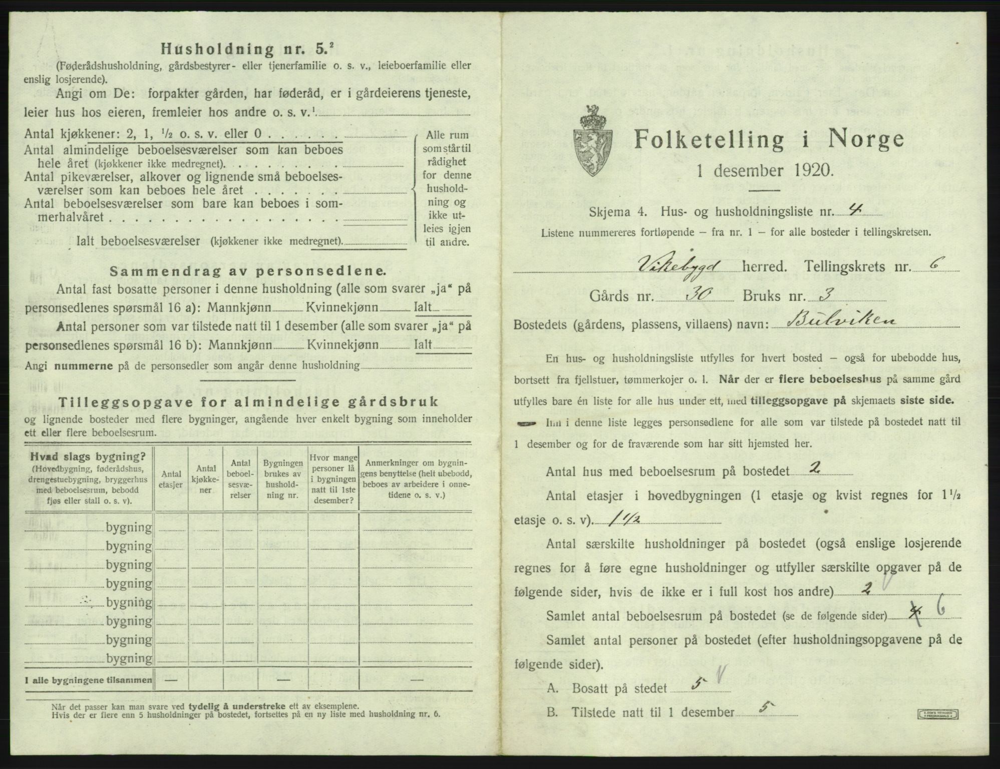 SAB, 1920 census for Vikebygd, 1920, p. 371