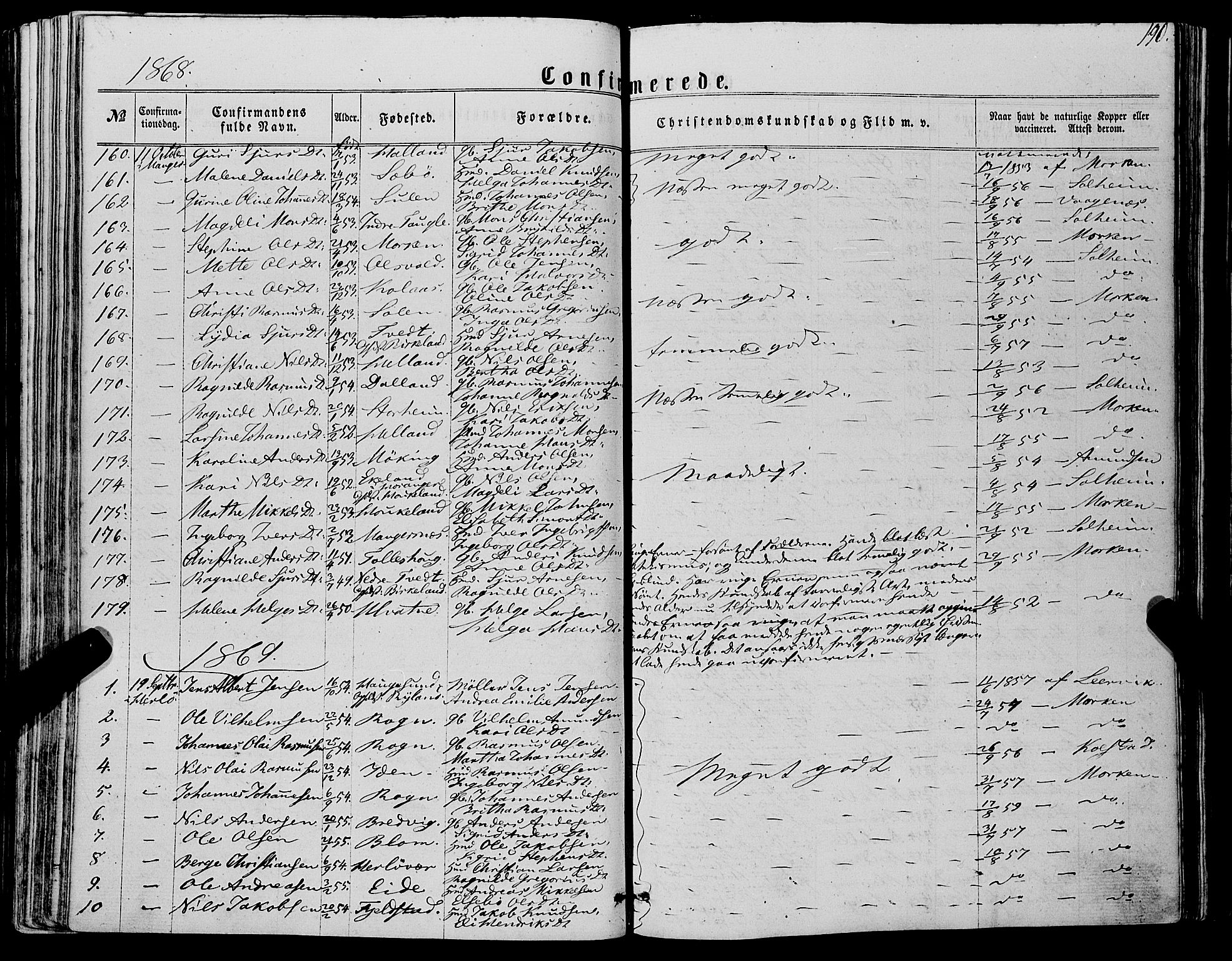 Manger sokneprestembete, AV/SAB-A-76801/H/Haa: Parish register (official) no. A 7, 1860-1870, p. 190