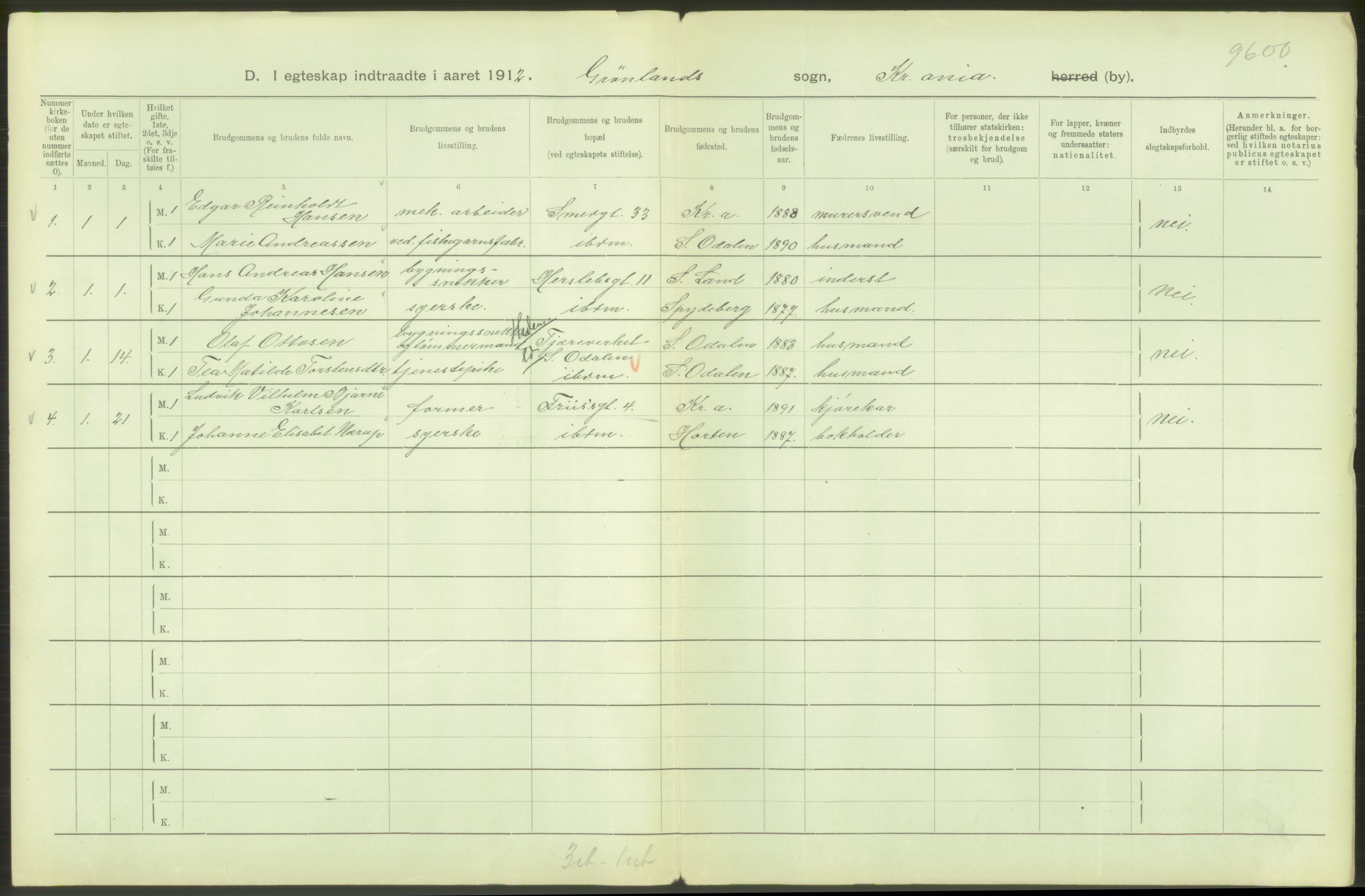 Statistisk sentralbyrå, Sosiodemografiske emner, Befolkning, AV/RA-S-2228/D/Df/Dfb/Dfbb/L0008: Kristiania: Gifte, 1912, p. 236