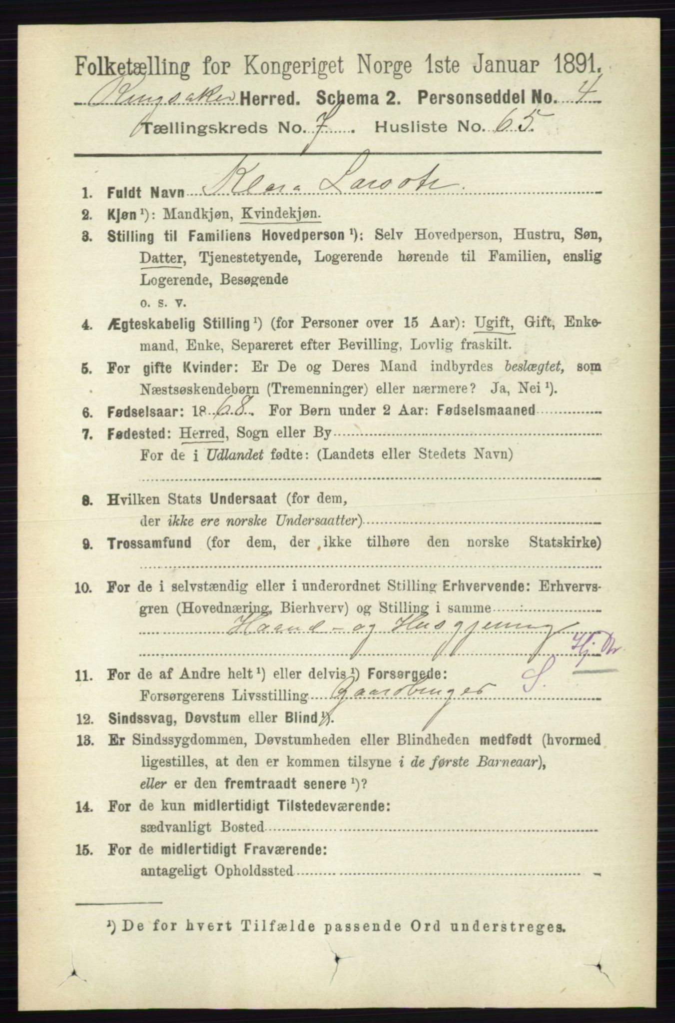 RA, 1891 census for 0412 Ringsaker, 1891, p. 4321