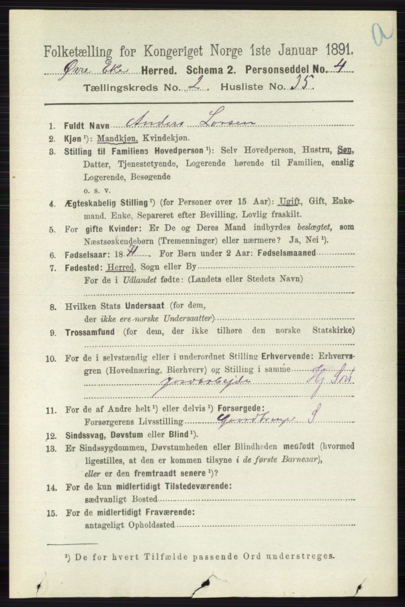 RA, 1891 census for 0624 Øvre Eiker, 1891, p. 735