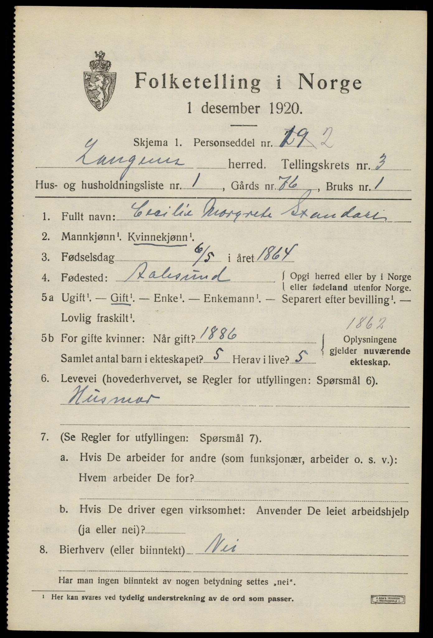 SAT, 1920 census for Langenes, 1920, p. 1148