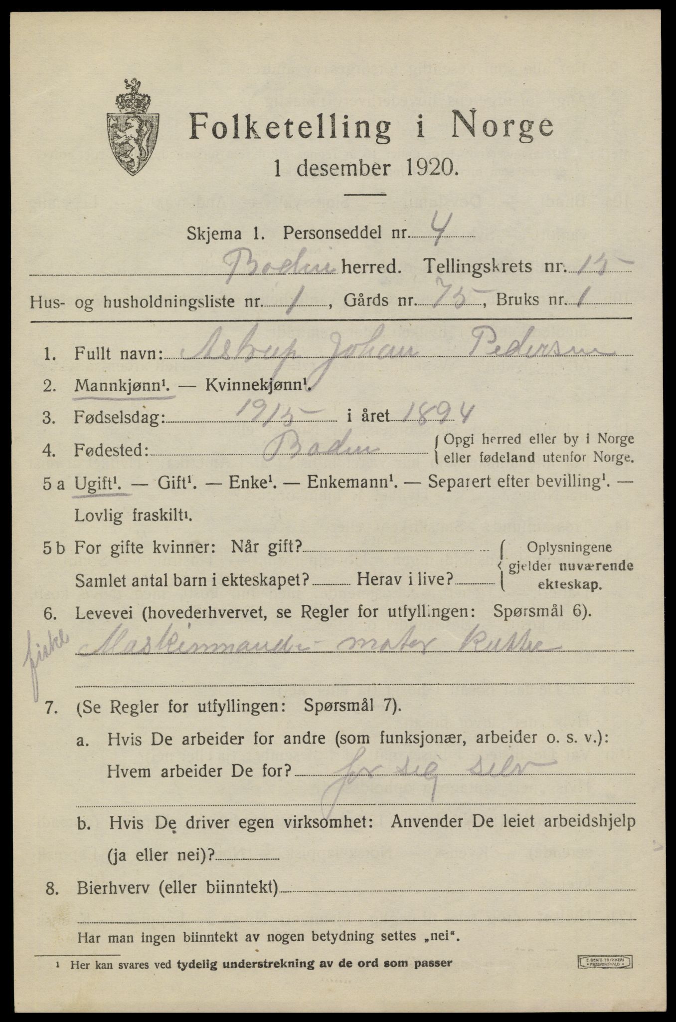 SAT, 1920 census for Bodin, 1920, p. 10886