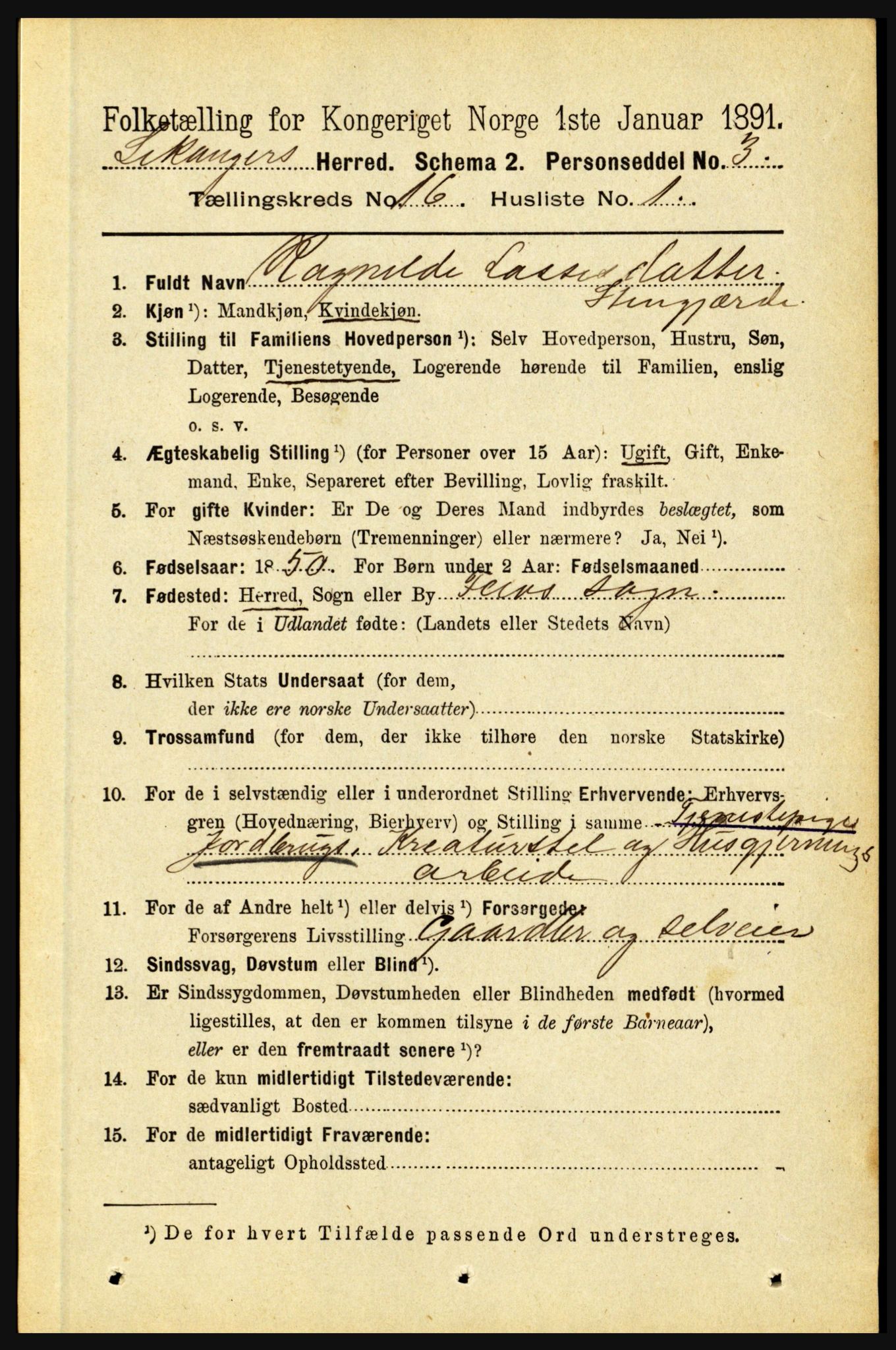 RA, 1891 census for 1419 Leikanger, 1891, p. 2986