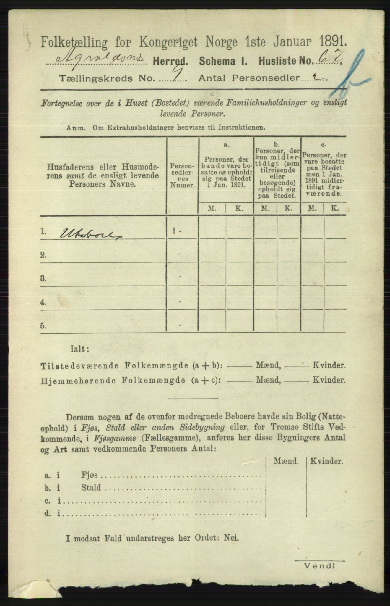 RA, 1891 census for 1147 Avaldsnes, 1891, p. 4957