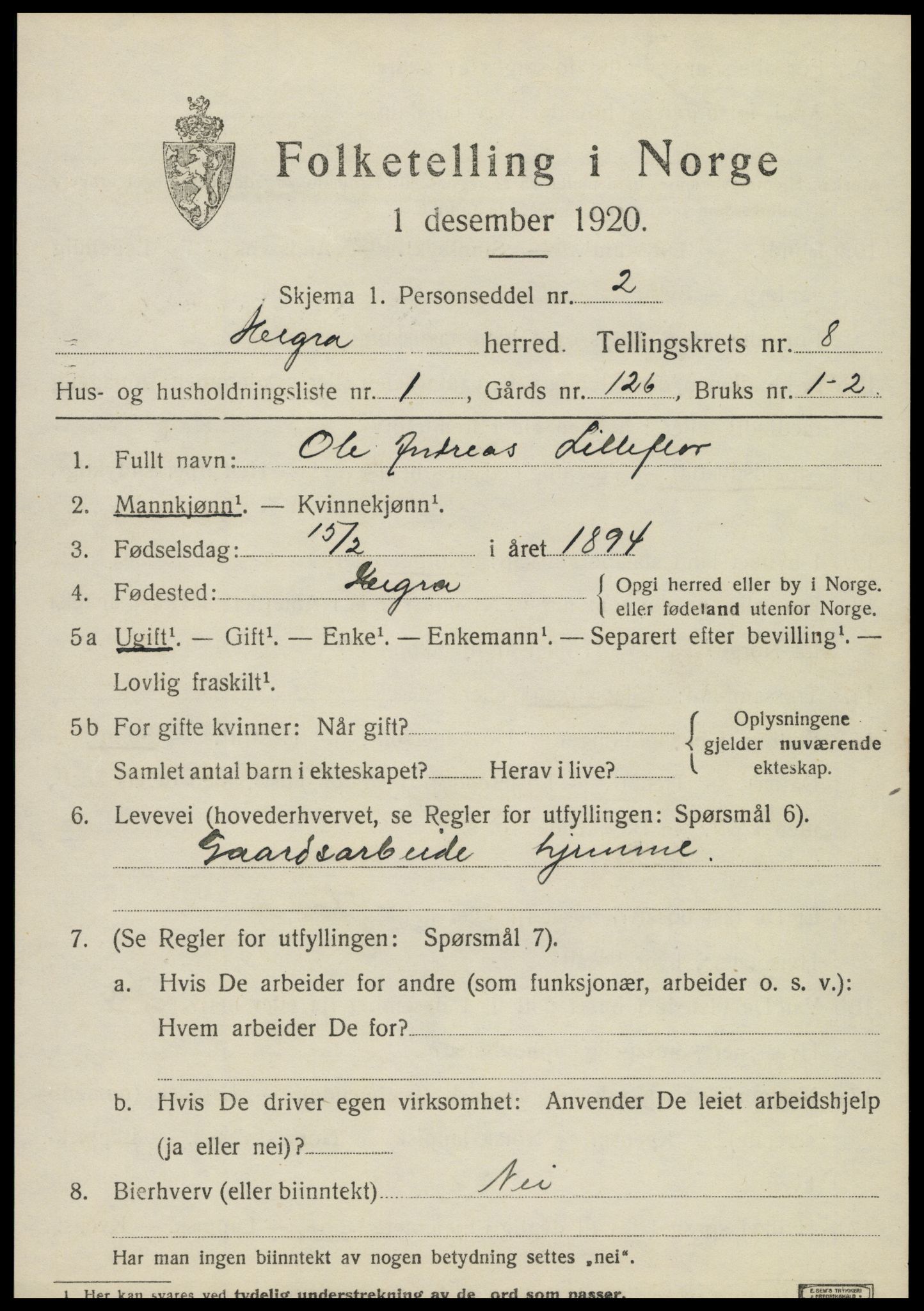 SAT, 1920 census for Hegra, 1920, p. 5586