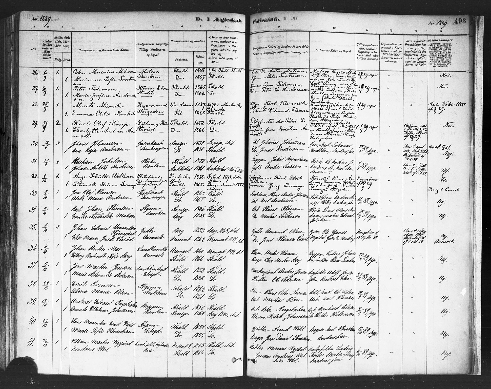 Halden prestekontor Kirkebøker, SAO/A-10909/F/Fa/L0011: Parish register (official) no. I 11, 1878-1889, p. 493