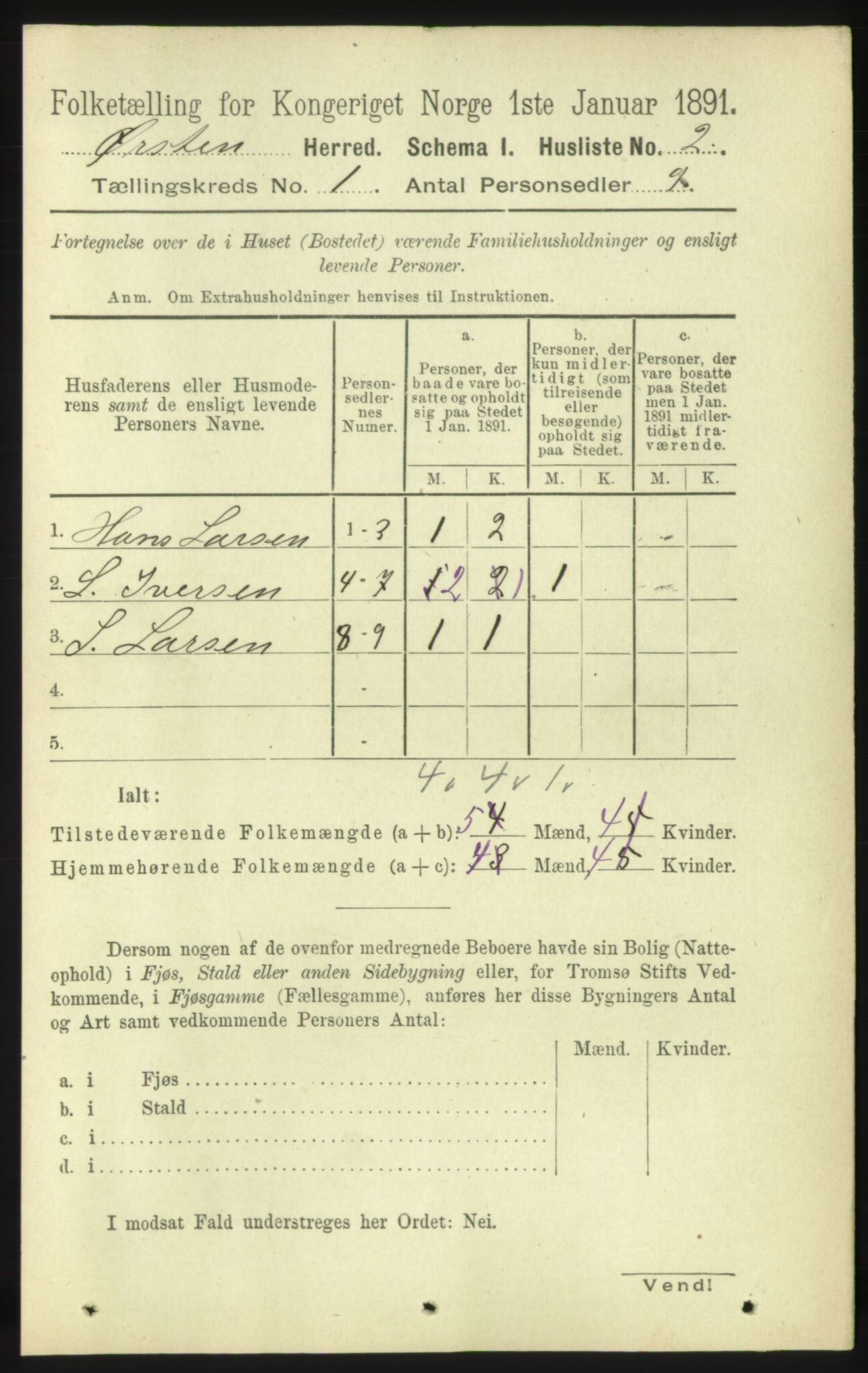 RA, 1891 census for 1520 Ørsta, 1891, p. 20