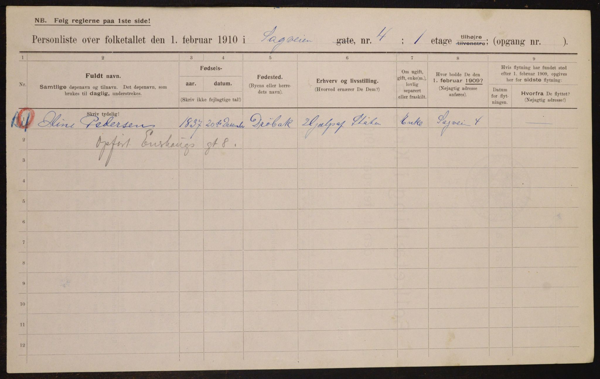 OBA, Municipal Census 1910 for Kristiania, 1910, p. 82721