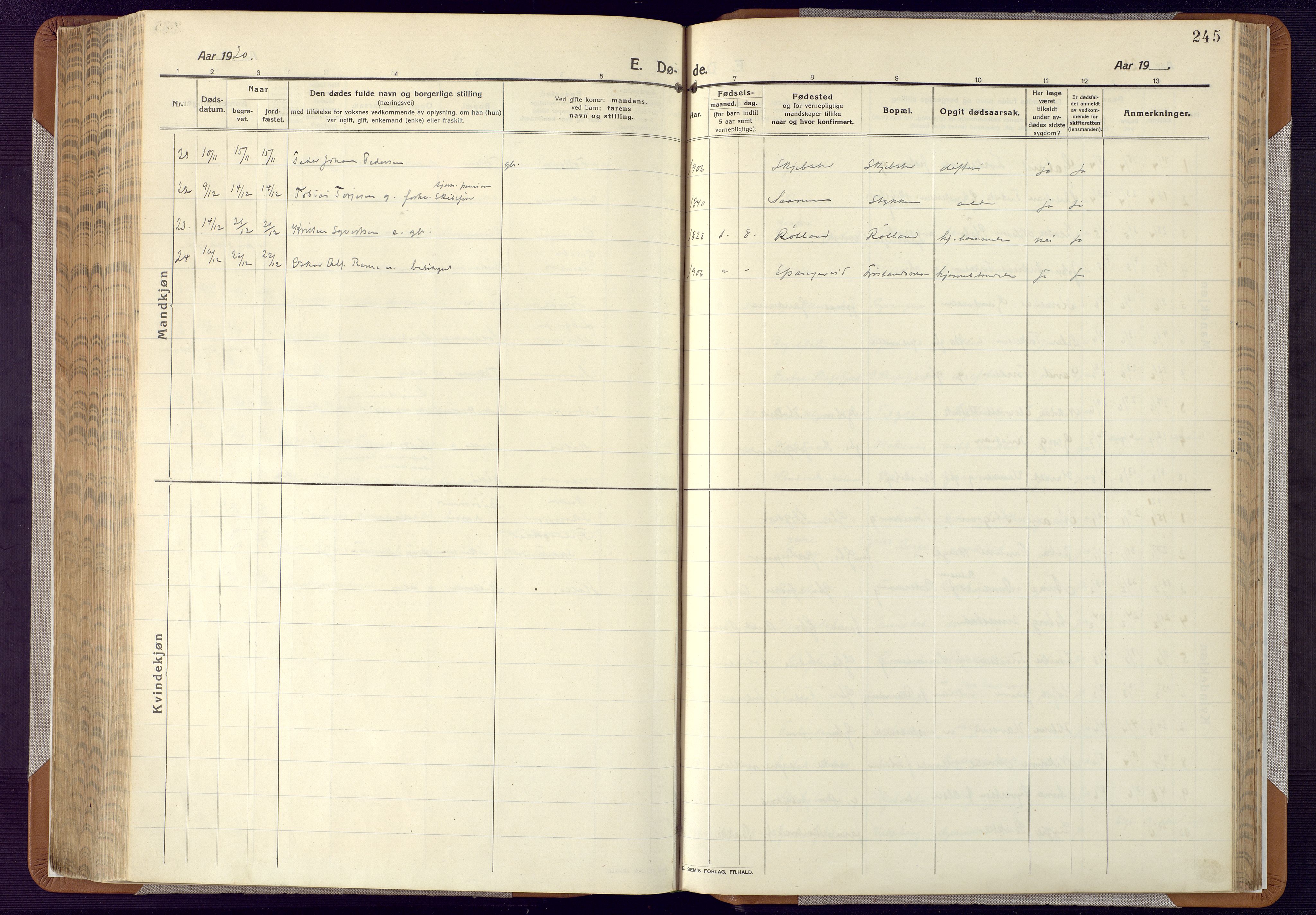 Mandal sokneprestkontor, AV/SAK-1111-0030/F/Fa/Faa/L0022: Parish register (official) no. A 22, 1913-1925, p. 245