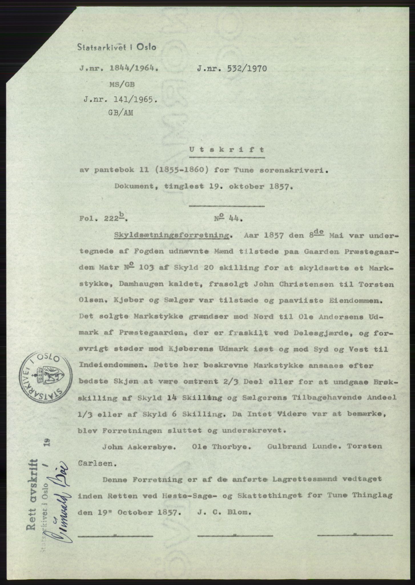 Statsarkivet i Oslo, AV/SAO-A-10621/Z/Zd/L0020: Avskrifter, j.nr 905-1844/1964, 1964, p. 403