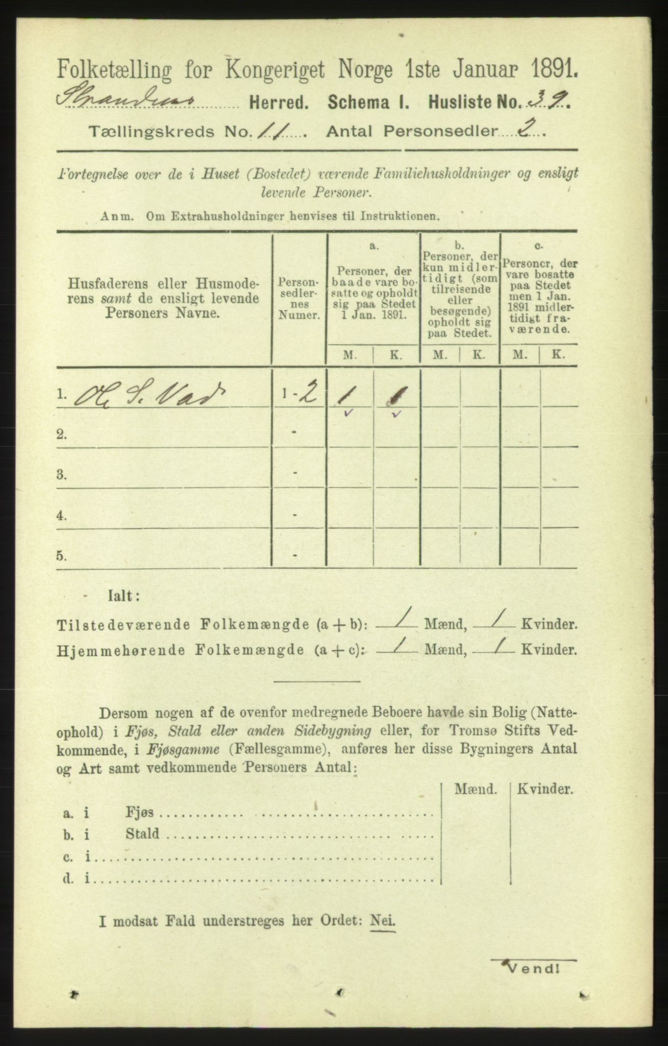 RA, 1891 census for 1525 Stranda, 1891, p. 2460