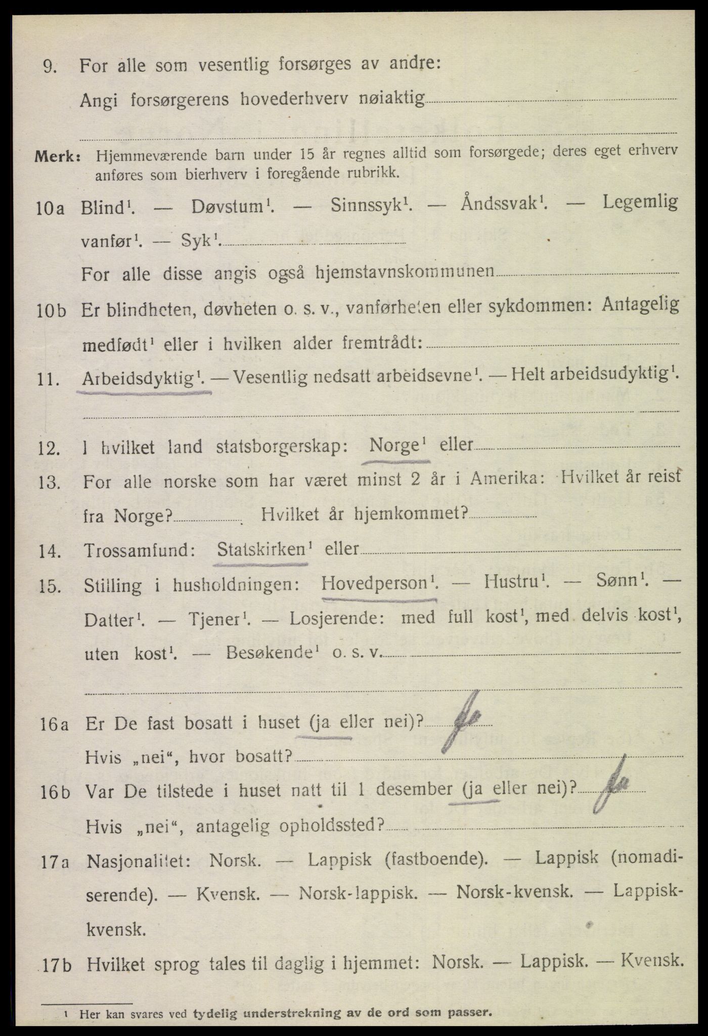 SAT, 1920 census for Fauske, 1920, p. 10109