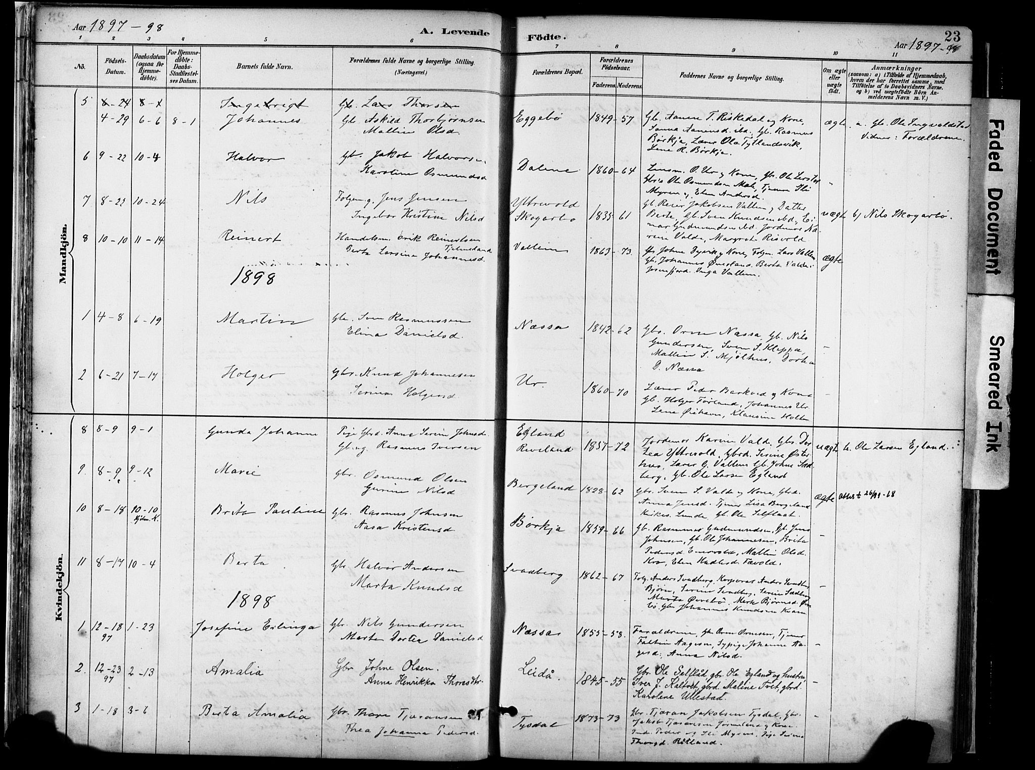 Hjelmeland sokneprestkontor, AV/SAST-A-101843/02/A/L0001: Parish register (official) no. A 16, 1887-1926, p. 23