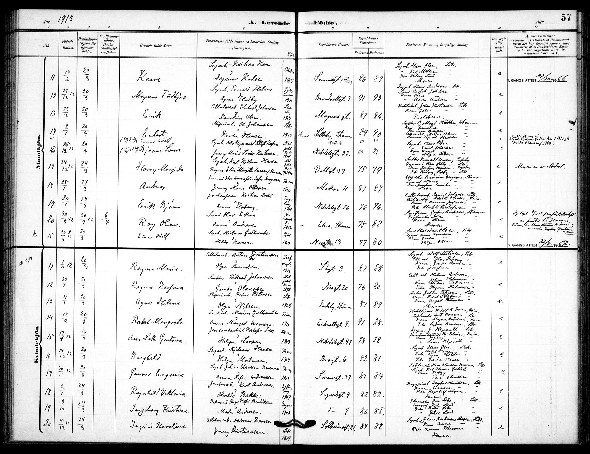 Skedsmo prestekontor Kirkebøker, AV/SAO-A-10033a/F/Fc/L0001: Parish register (official) no. III 1, 1908-1916, p. 57