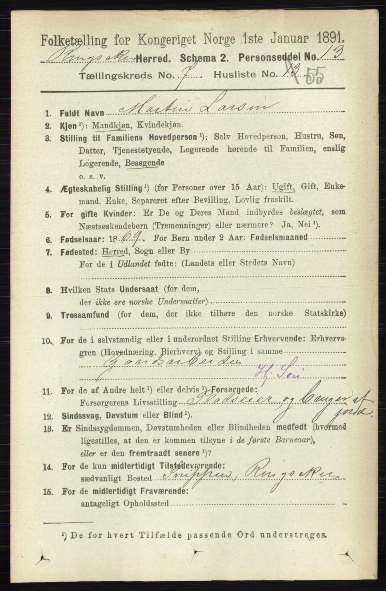 RA, 1891 census for 0412 Ringsaker, 1891, p. 4267