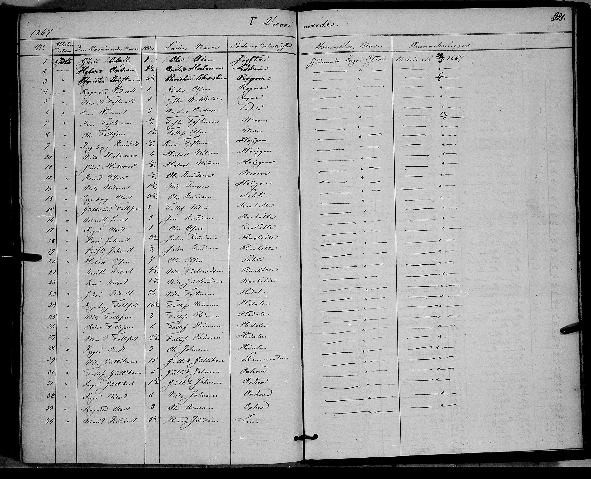 Øystre Slidre prestekontor, AV/SAH-PREST-138/H/Ha/Haa/L0001: Parish register (official) no. 1, 1849-1874, p. 321