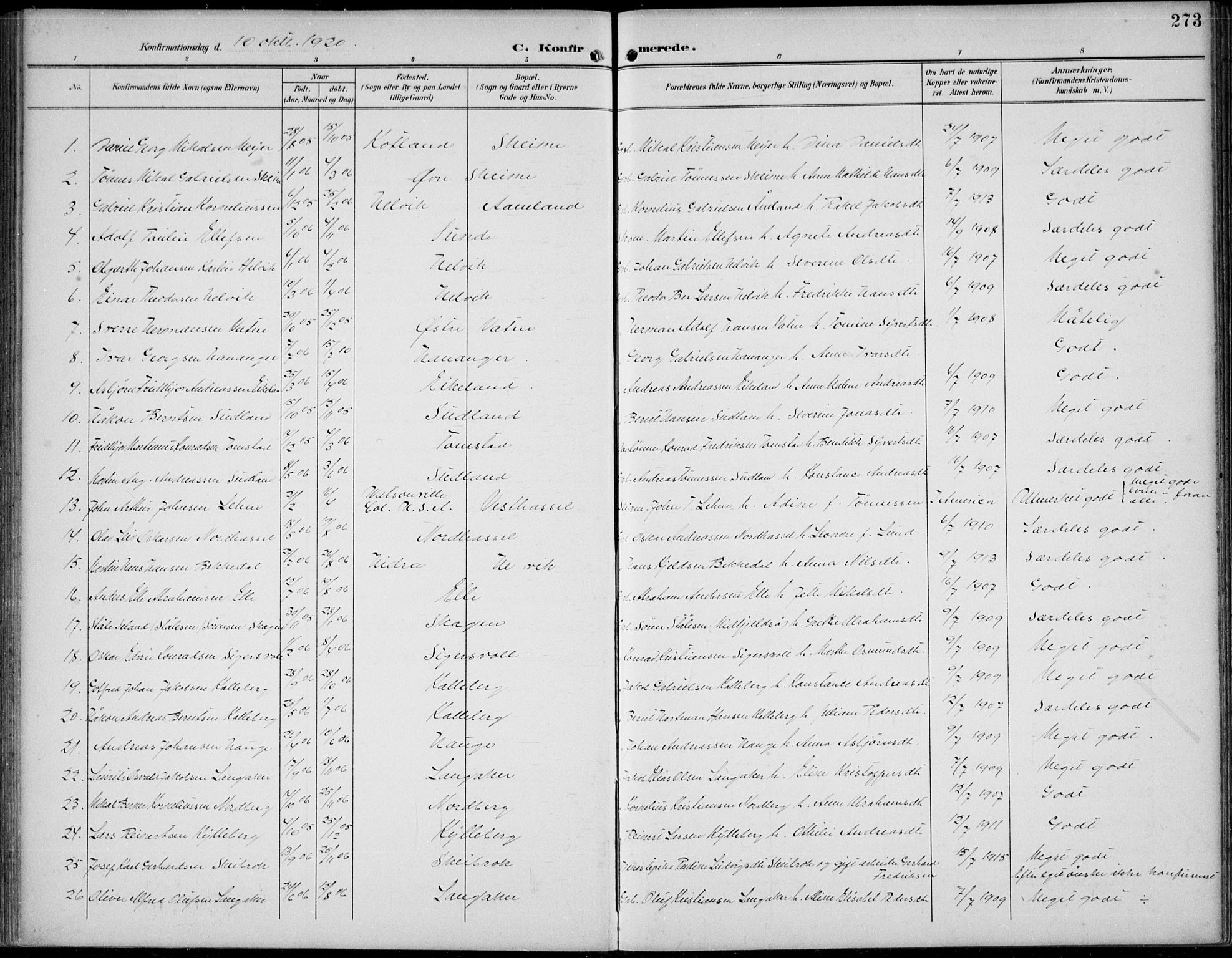 Lista sokneprestkontor, AV/SAK-1111-0027/F/Fb/L0005: Parish register (copy) no. B 5, 1892-1923, p. 273