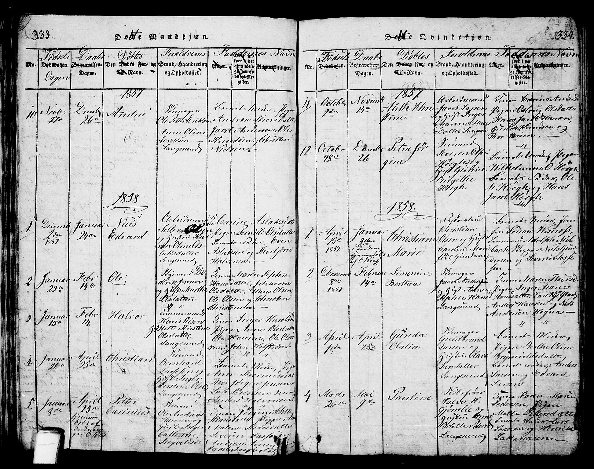 Langesund kirkebøker, SAKO/A-280/G/Ga/L0003: Parish register (copy) no. 3, 1815-1858, p. 333-334