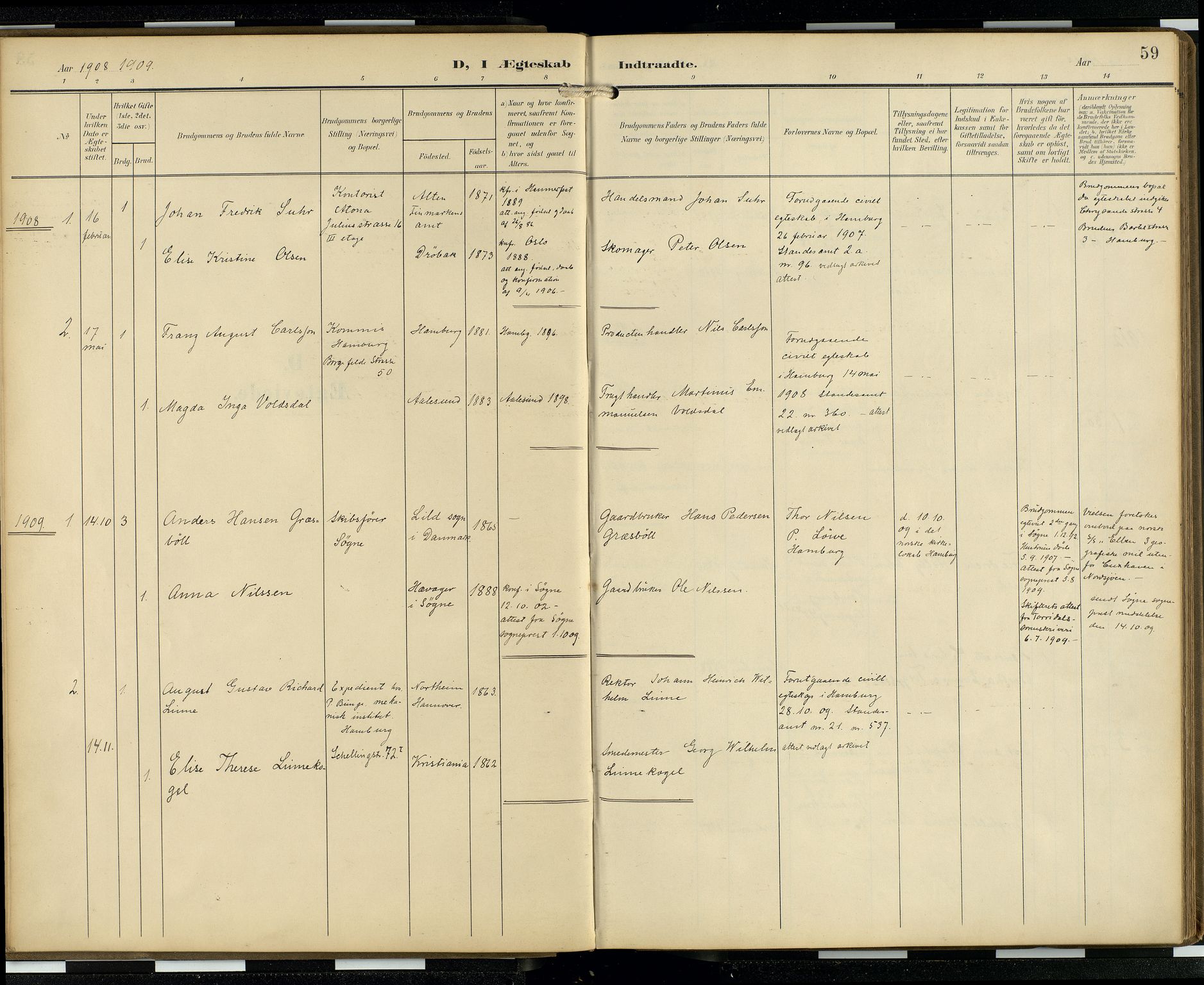 Den norske sjømannsmisjon i utlandet/Hamburg, AV/SAB-SAB/PA-0107/H/Ha/L0001: Parish register (official) no. A 1, 1907-1951, p. 58b-59a