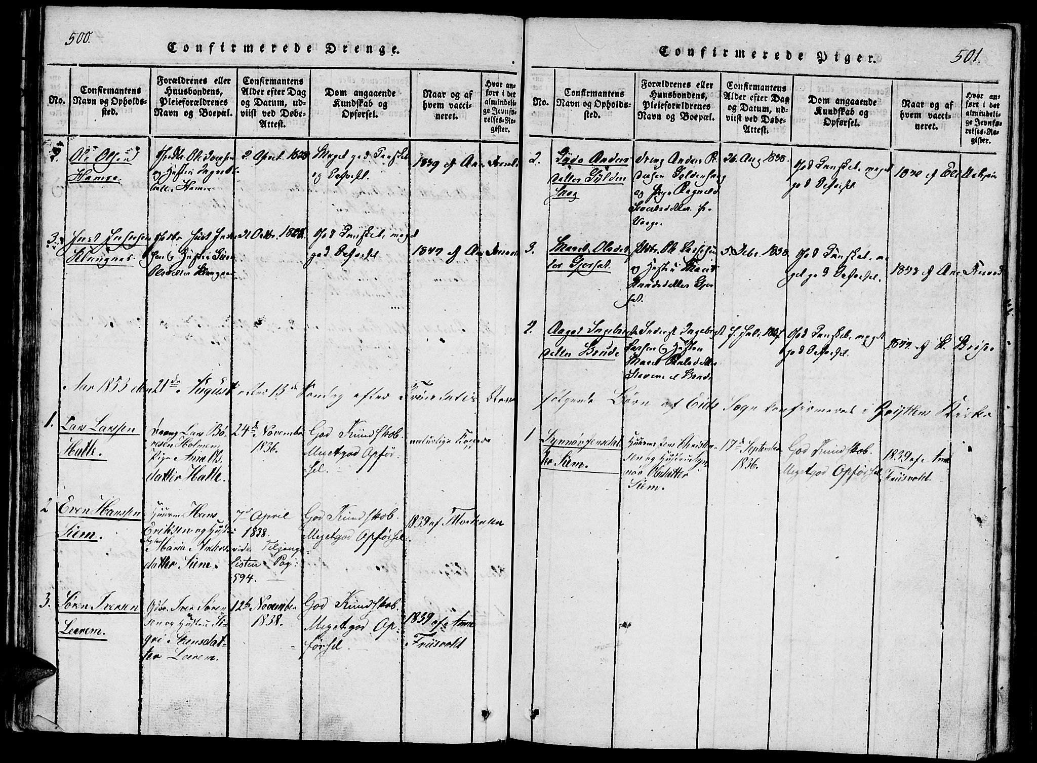 Ministerialprotokoller, klokkerbøker og fødselsregistre - Møre og Romsdal, SAT/A-1454/542/L0551: Parish register (official) no. 542A01, 1818-1853, p. 500-501