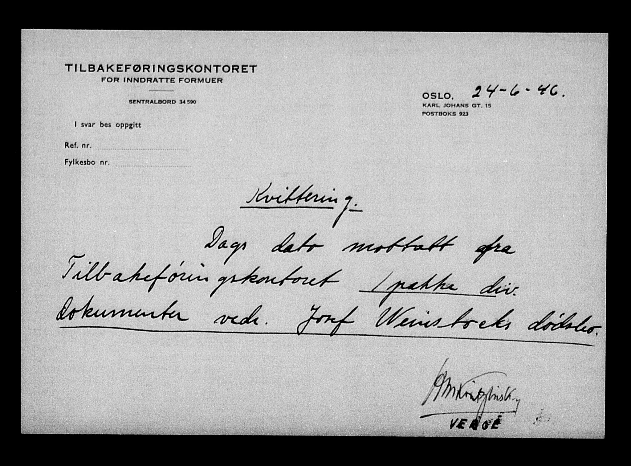 Justisdepartementet, Tilbakeføringskontoret for inndratte formuer, AV/RA-S-1564/H/Hc/Hcc/L0985: --, 1945-1947, p. 450