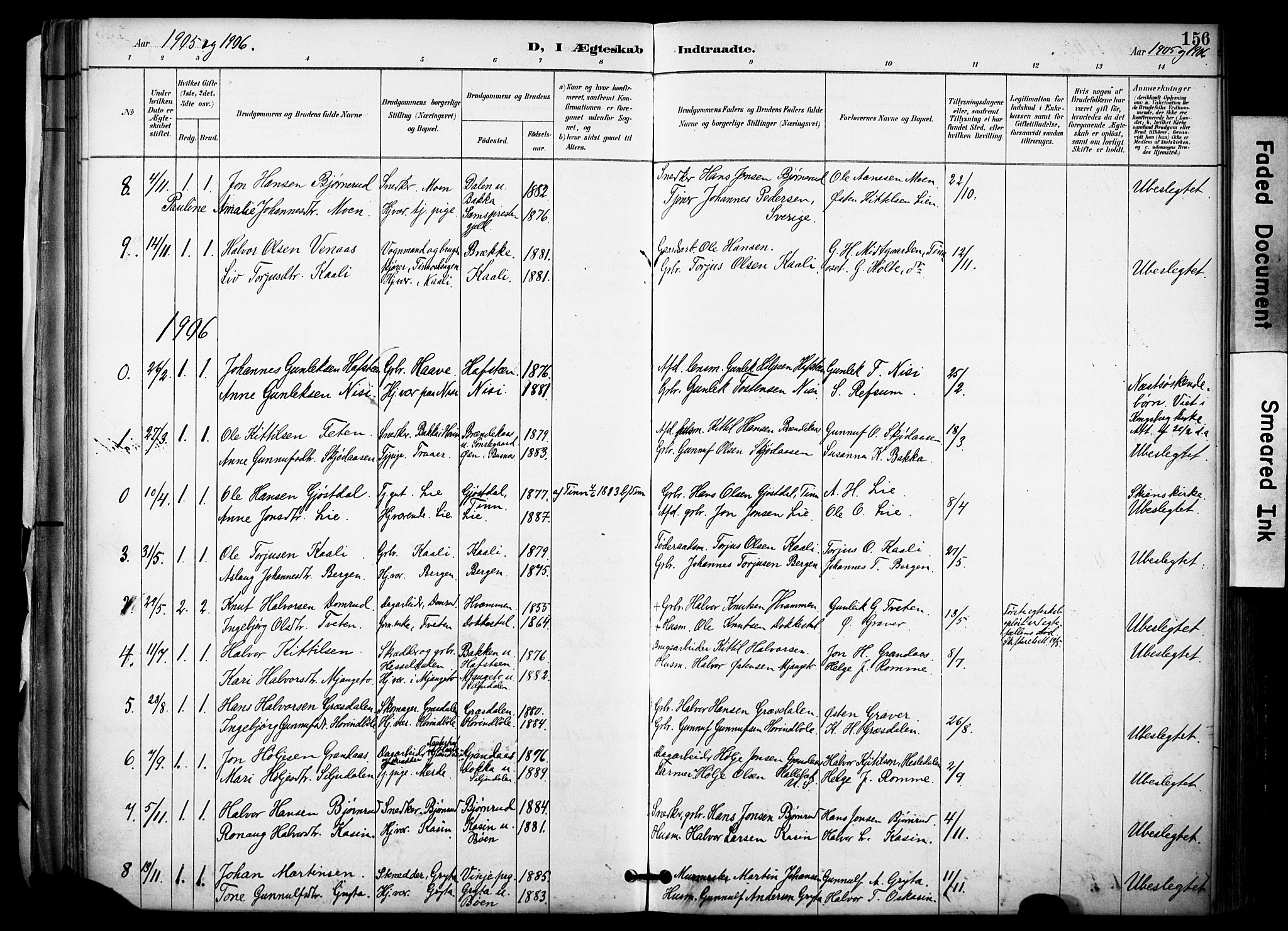 Gransherad kirkebøker, AV/SAKO-A-267/F/Fa/L0005: Parish register (official) no. I 5, 1887-1916, p. 156