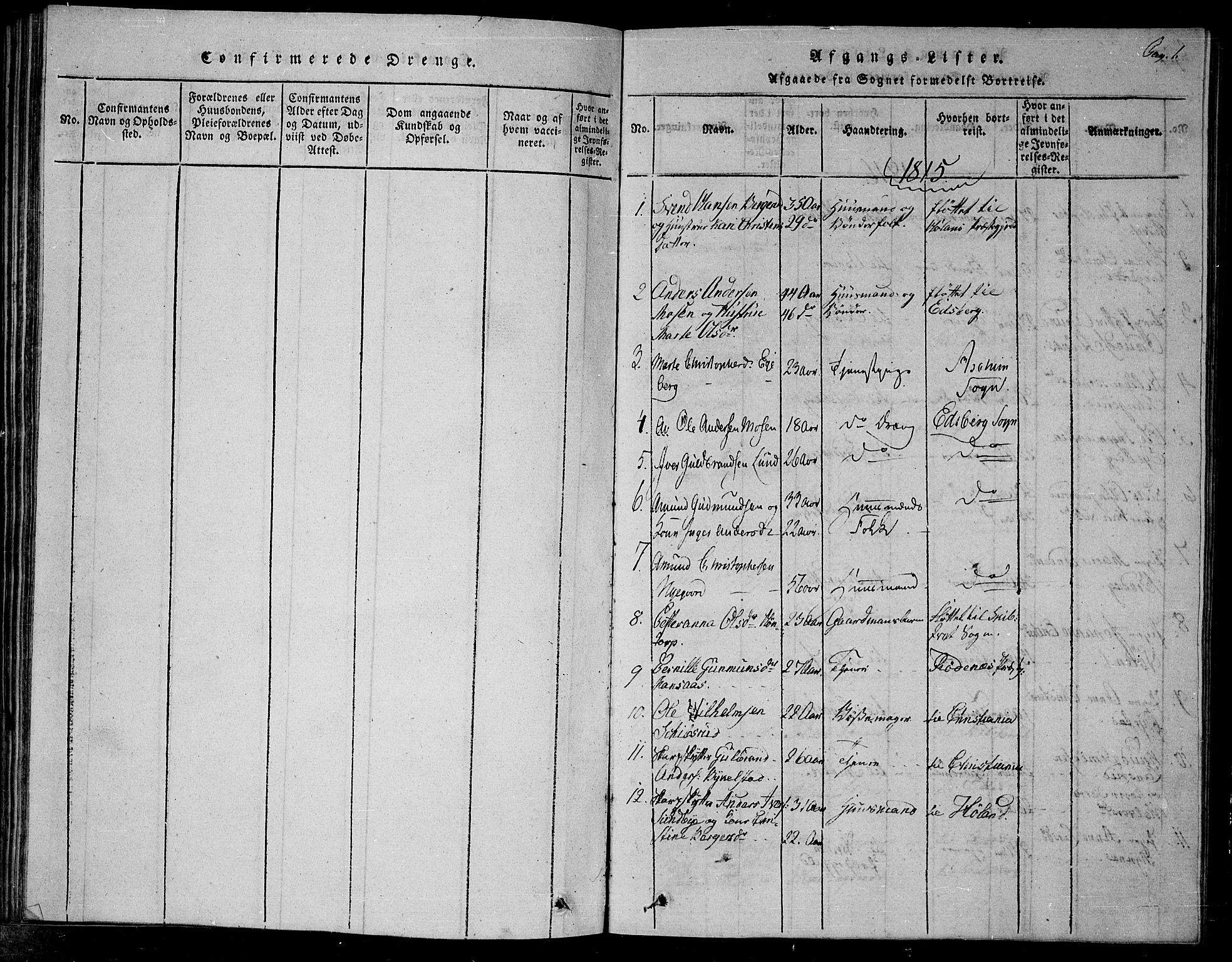 Trøgstad prestekontor Kirkebøker, AV/SAO-A-10925/G/Ga/L0001: Parish register (copy) no. I 1, 1815-1831, p. 1