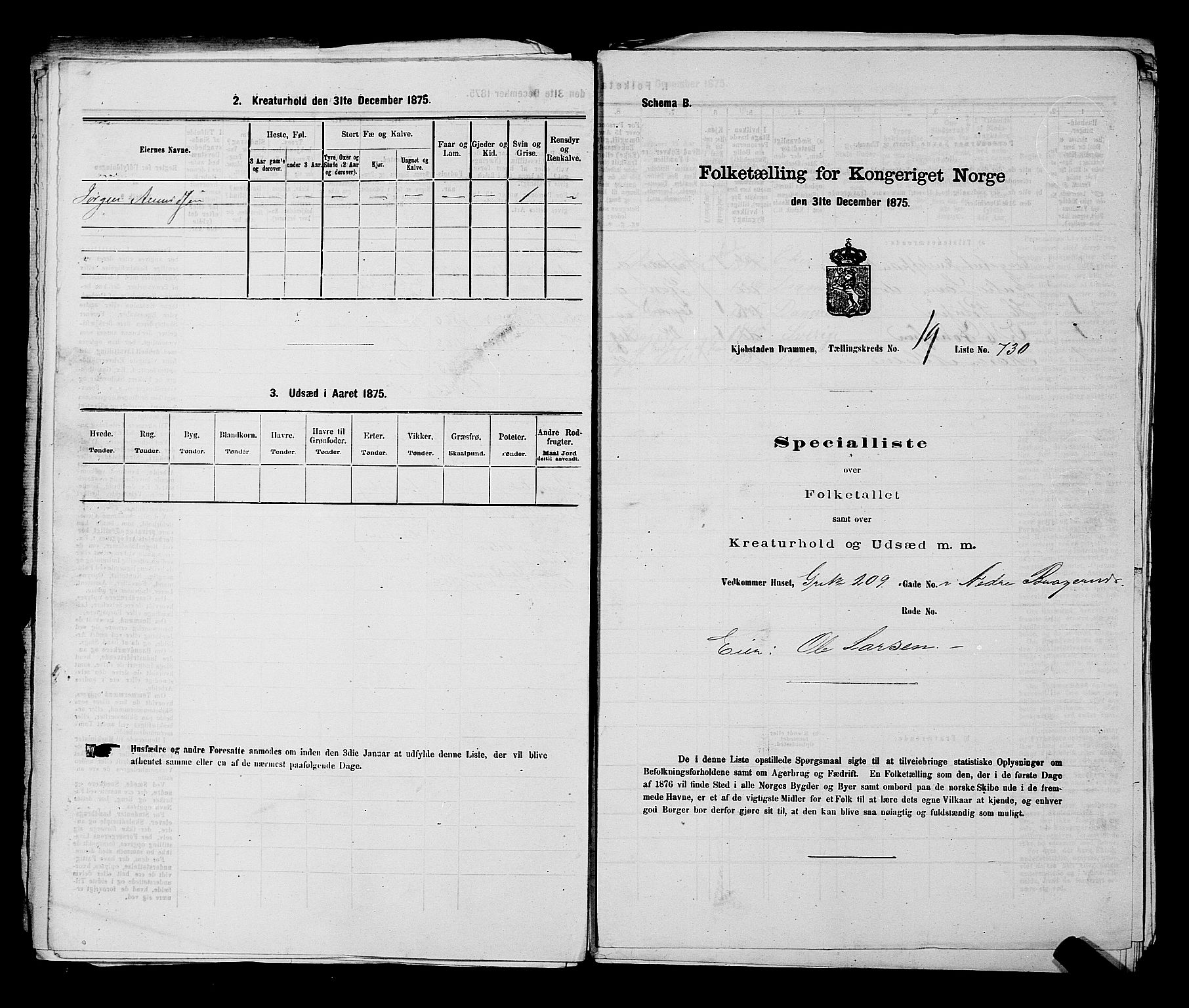 SAKO, 1875 census for 0602 Drammen, 1875, p. 2032