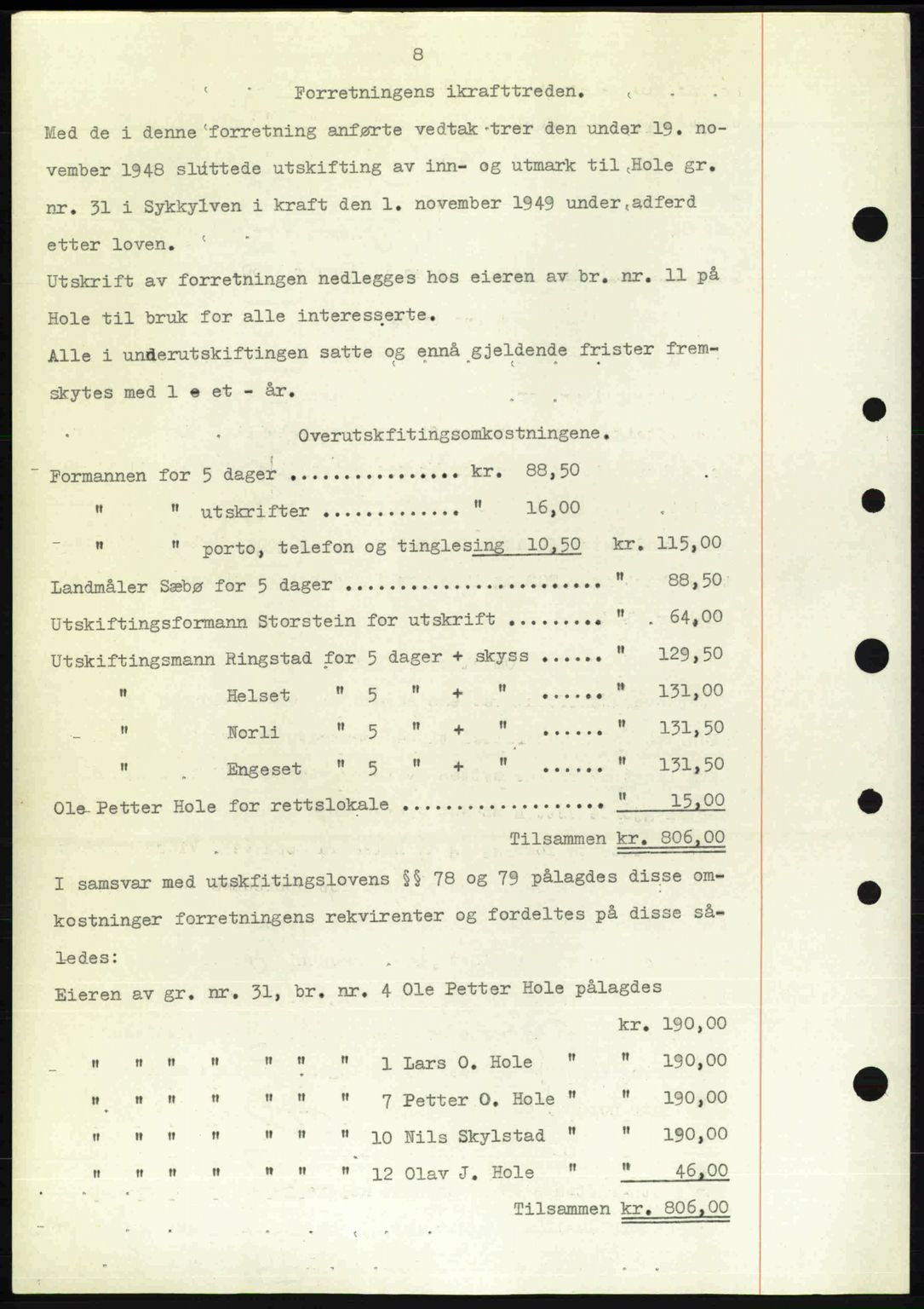 Nordre Sunnmøre sorenskriveri, AV/SAT-A-0006/1/2/2C/2Ca: Mortgage book no. A33, 1949-1950, Diary no: : 2813/1949