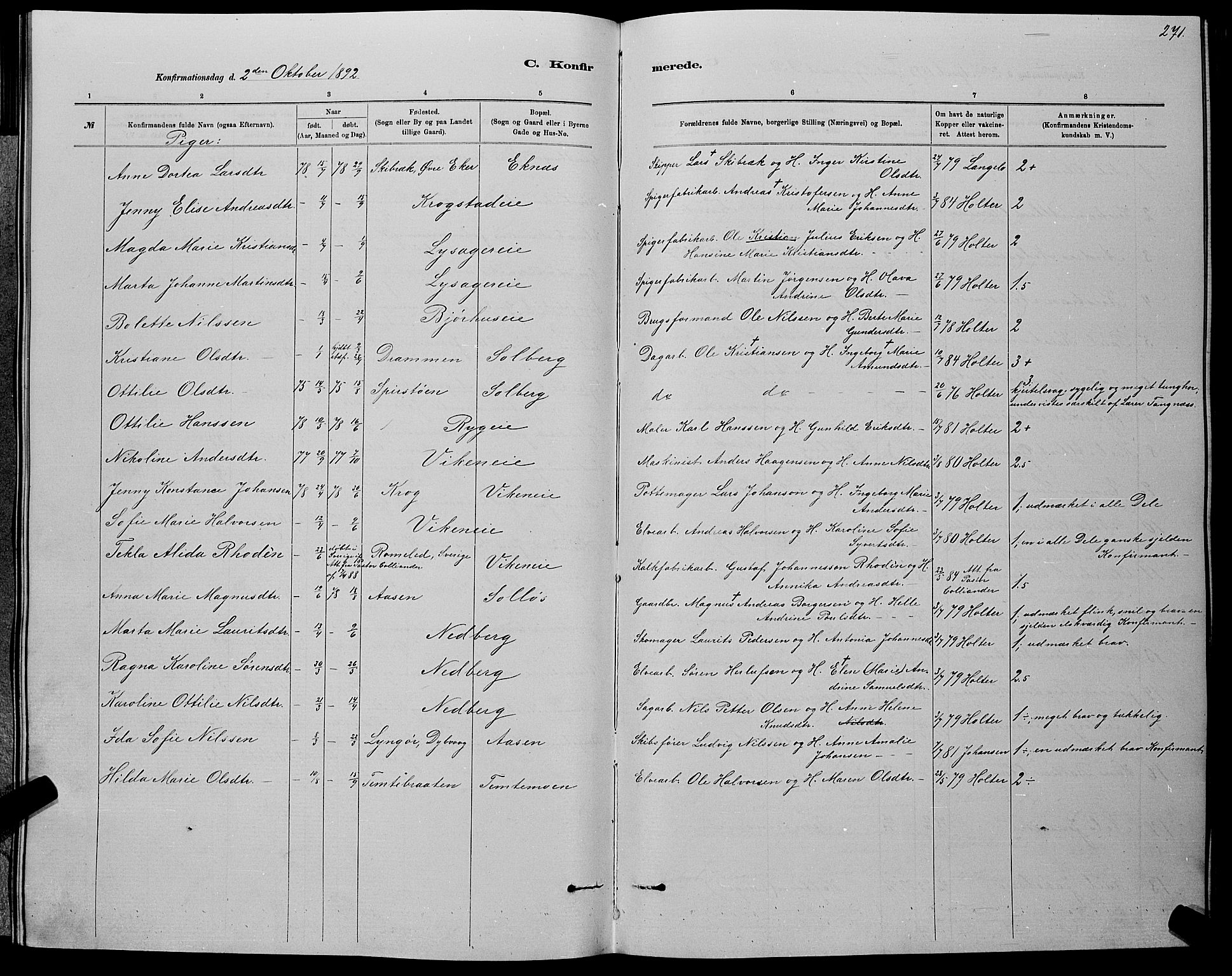 Nedre Eiker kirkebøker, AV/SAKO-A-612/G/Ga/L0002: Parish register (copy) no. 2, 1880-1896, p. 271