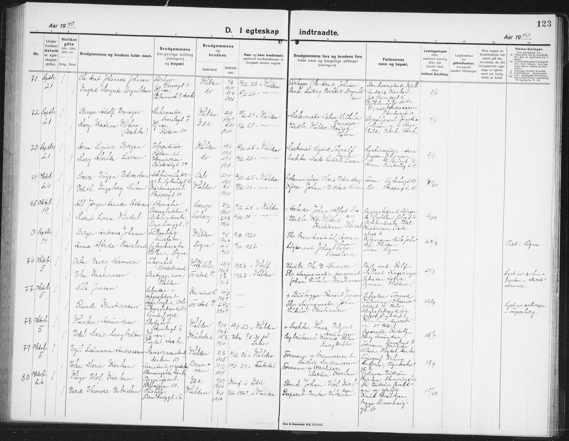 Halden prestekontor Kirkebøker, AV/SAO-A-10909/G/Ga/L0014: Parish register (copy) no. 14, 1925-1943, p. 123