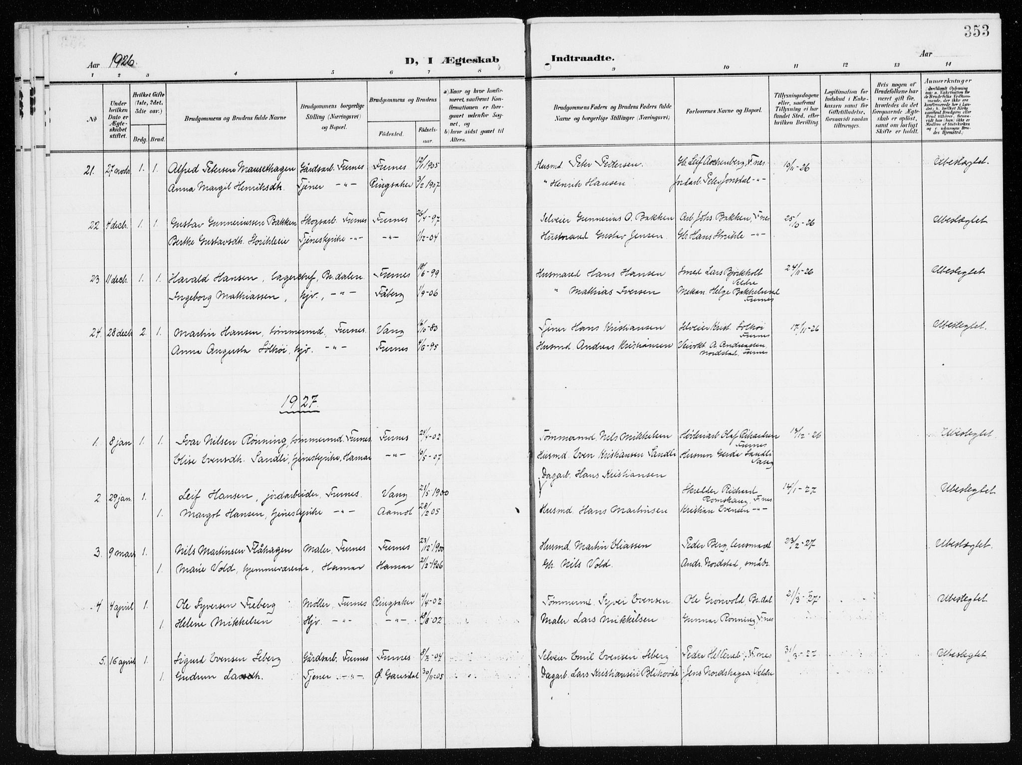 Furnes prestekontor, SAH/PREST-012/K/Ka/L0001: Parish register (official) no. 1, 1907-1935, p. 353
