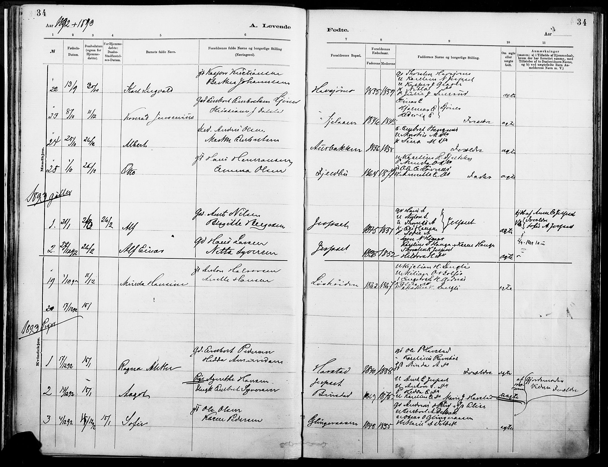 Eidskog prestekontor, AV/SAH-PREST-026/H/Ha/Haa/L0004: Parish register (official) no. 4, 1884-1897, p. 34