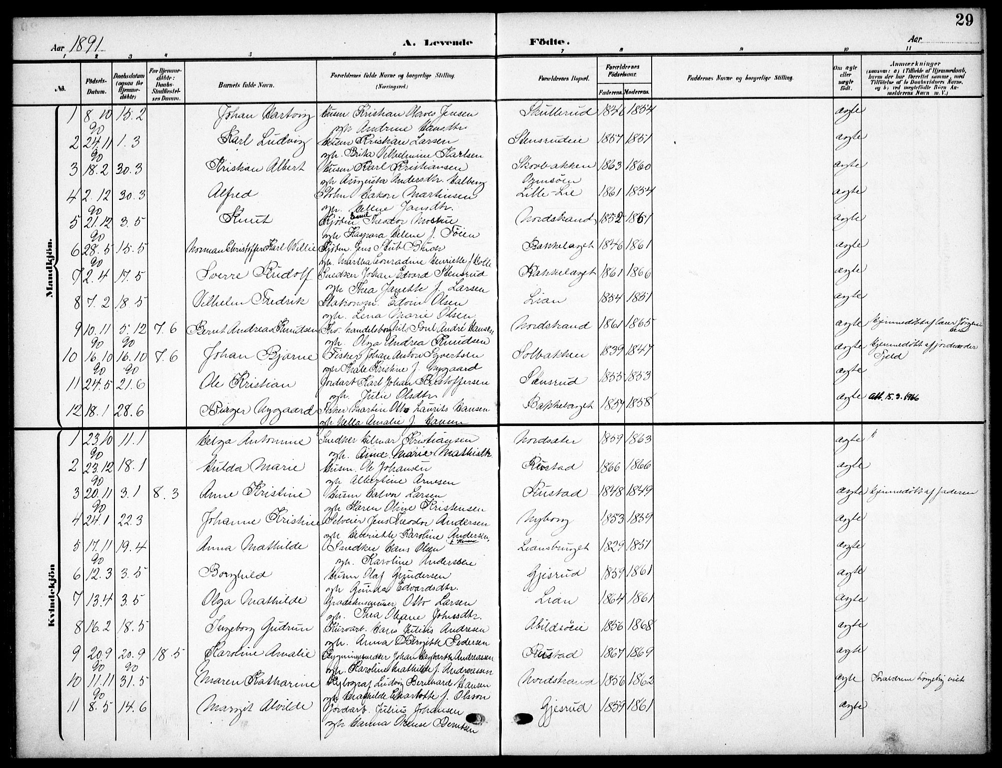 Nordstrand prestekontor Kirkebøker, AV/SAO-A-10362a/F/Fa/L0000: Parish register (official) no.  0, 1881-1900, p. 29