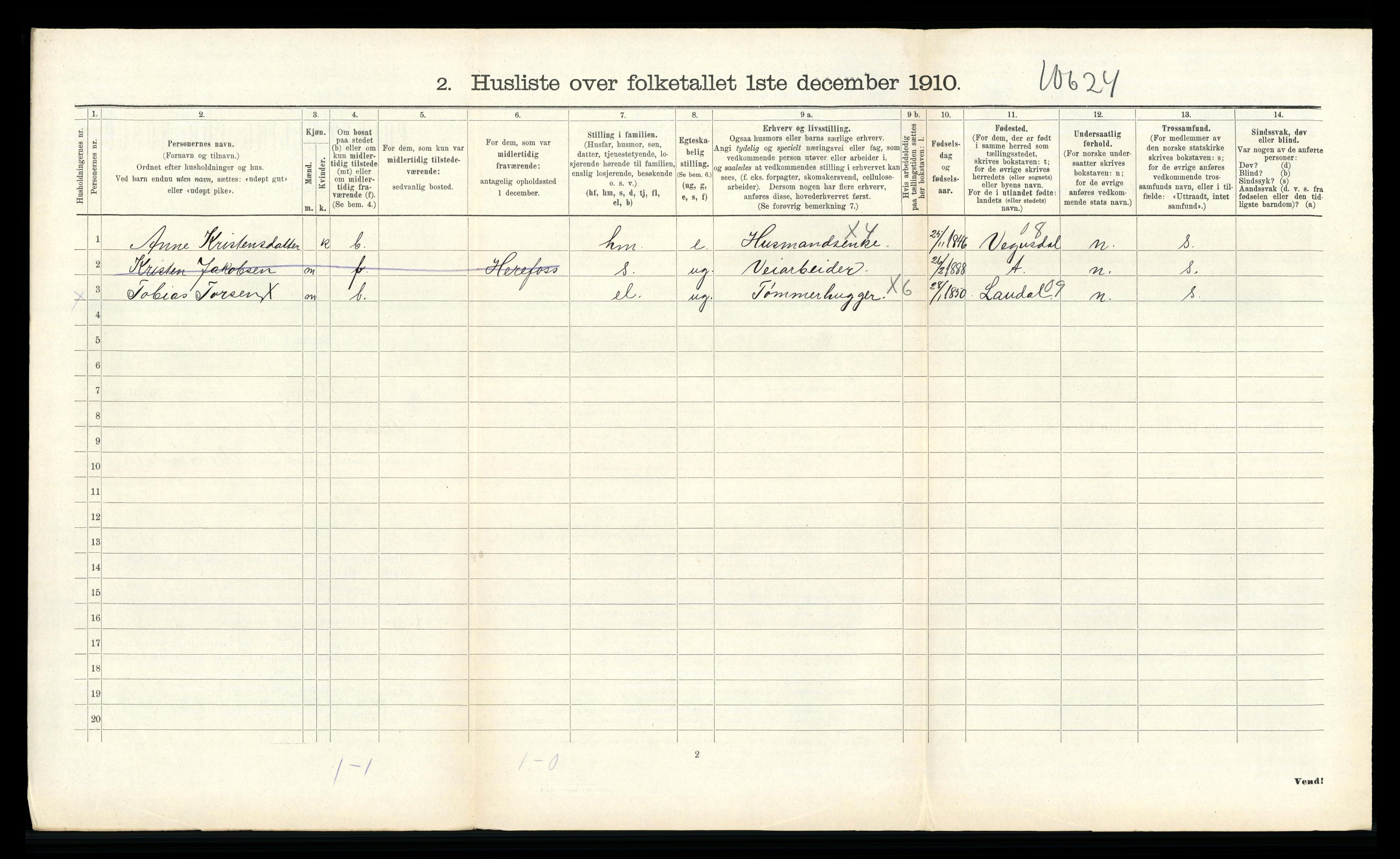 RA, 1910 census for Birkenes, 1910, p. 679