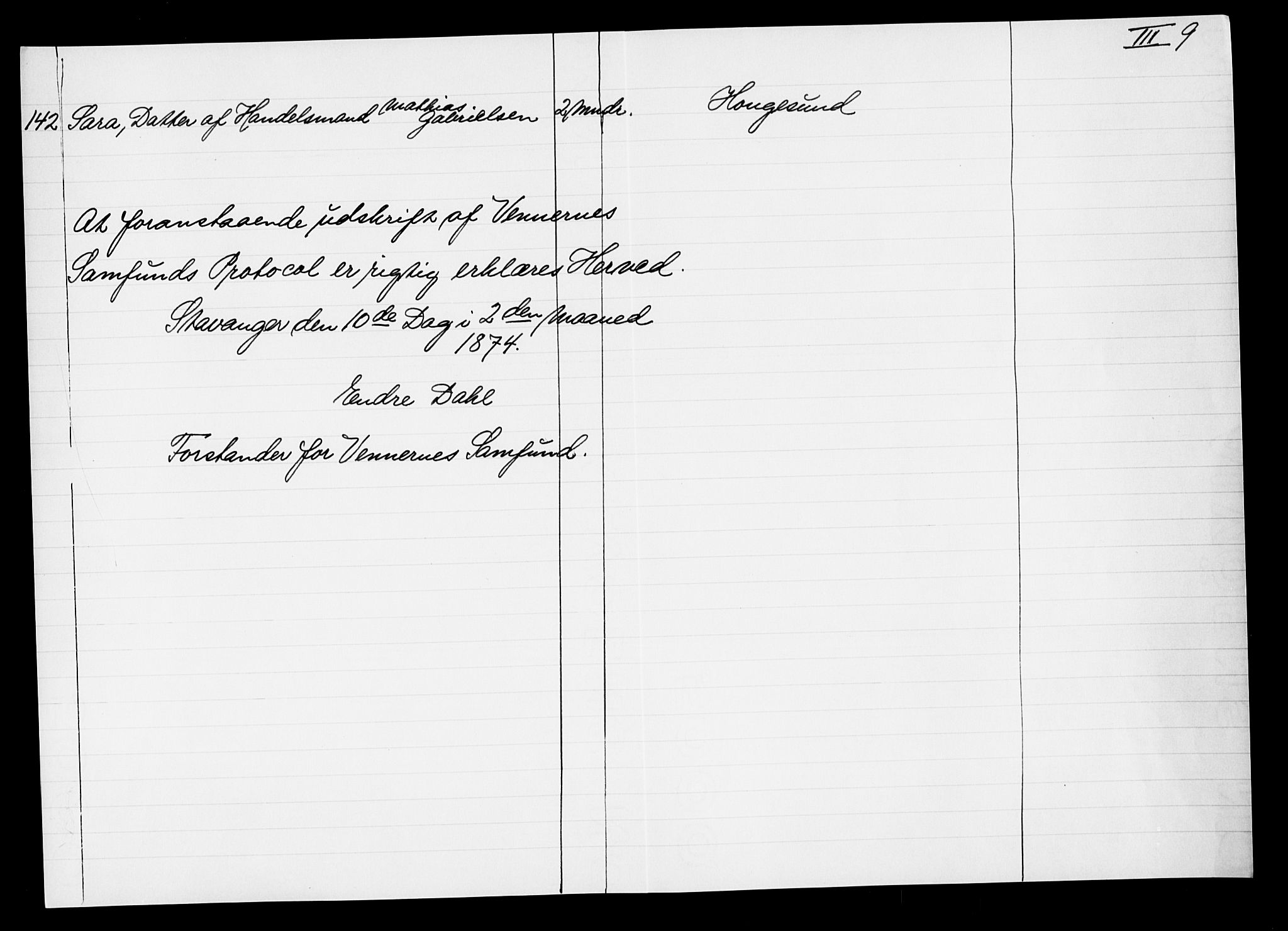 Pa 0160 - Vennenes Samfunn, Stavanger, AV/SAST-A-100269/F: Dissenter register no. -, 1840-1900