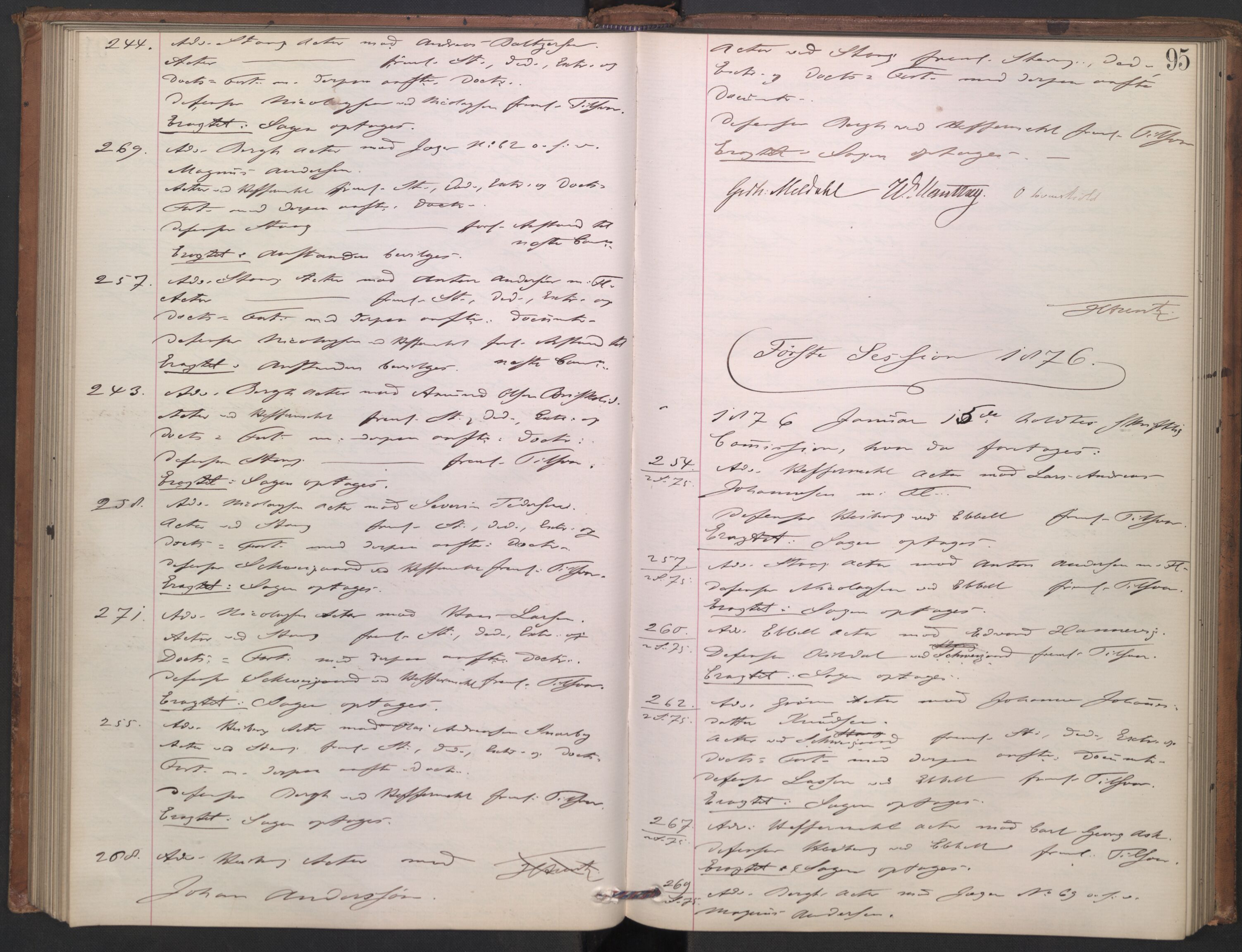 Høyesterett, AV/RA-S-1002/E/Ef/L0013: Protokoll over saker som gikk til skriftlig behandling, 1873-1879, p. 94b-95a