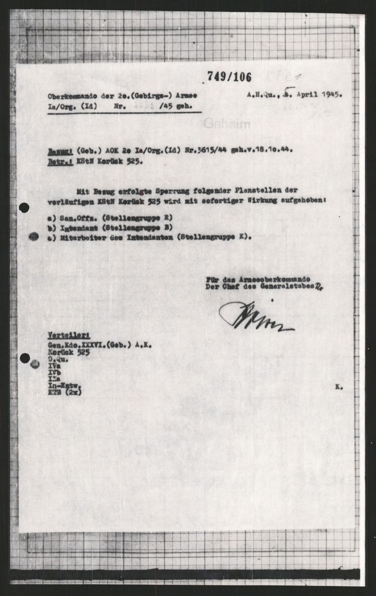 Forsvarets Overkommando. 2 kontor. Arkiv 11.4. Spredte tyske arkivsaker, AV/RA-RAFA-7031/D/Dar/Dara/L0009: Krigsdagbøker for 20. Gebirgs-Armee-Oberkommando (AOK 20), 1940-1945, p. 72