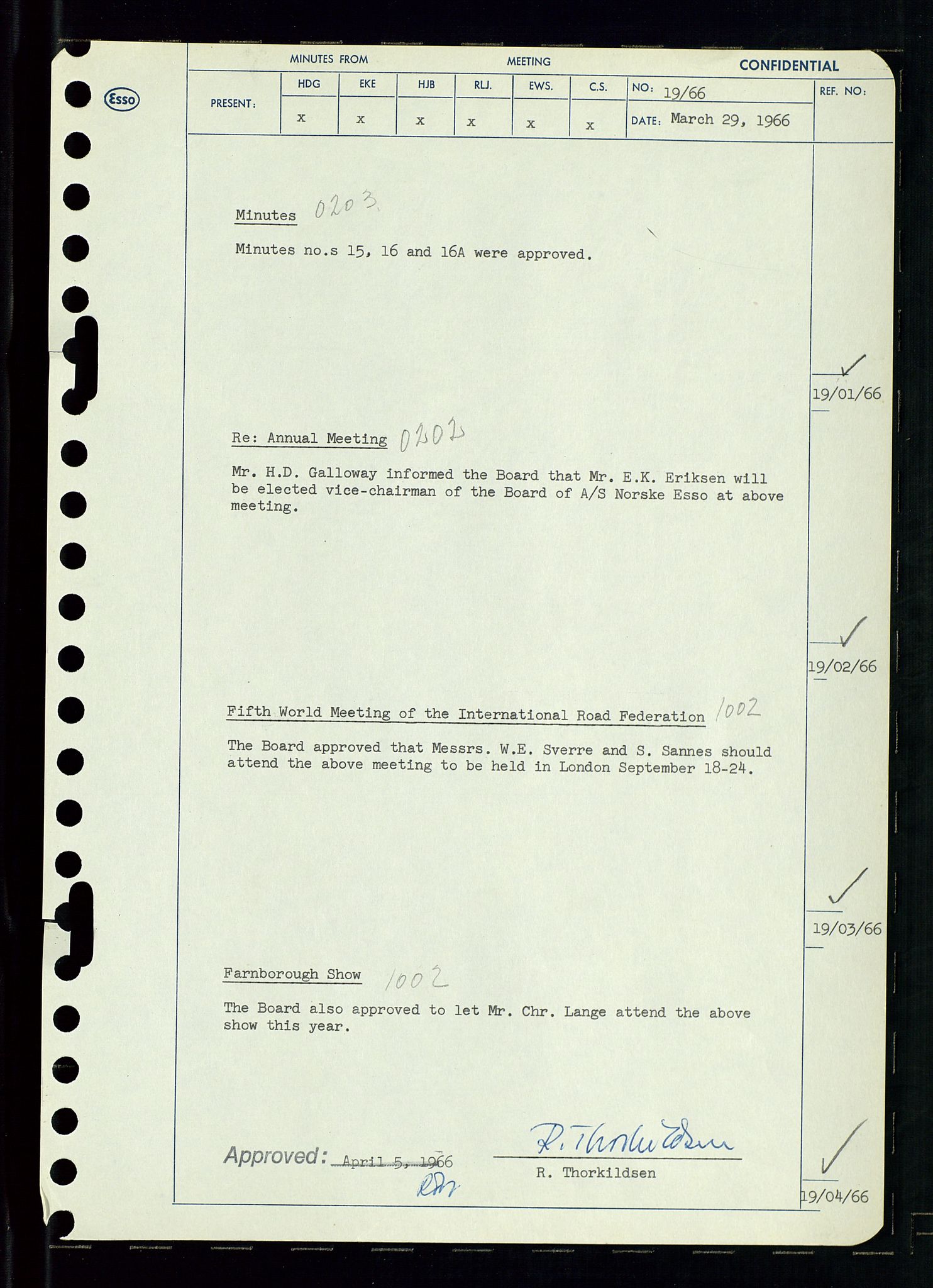 Pa 0982 - Esso Norge A/S, AV/SAST-A-100448/A/Aa/L0002/0002: Den administrerende direksjon Board minutes (styrereferater) / Den administrerende direksjon Board minutes (styrereferater), 1966, p. 44