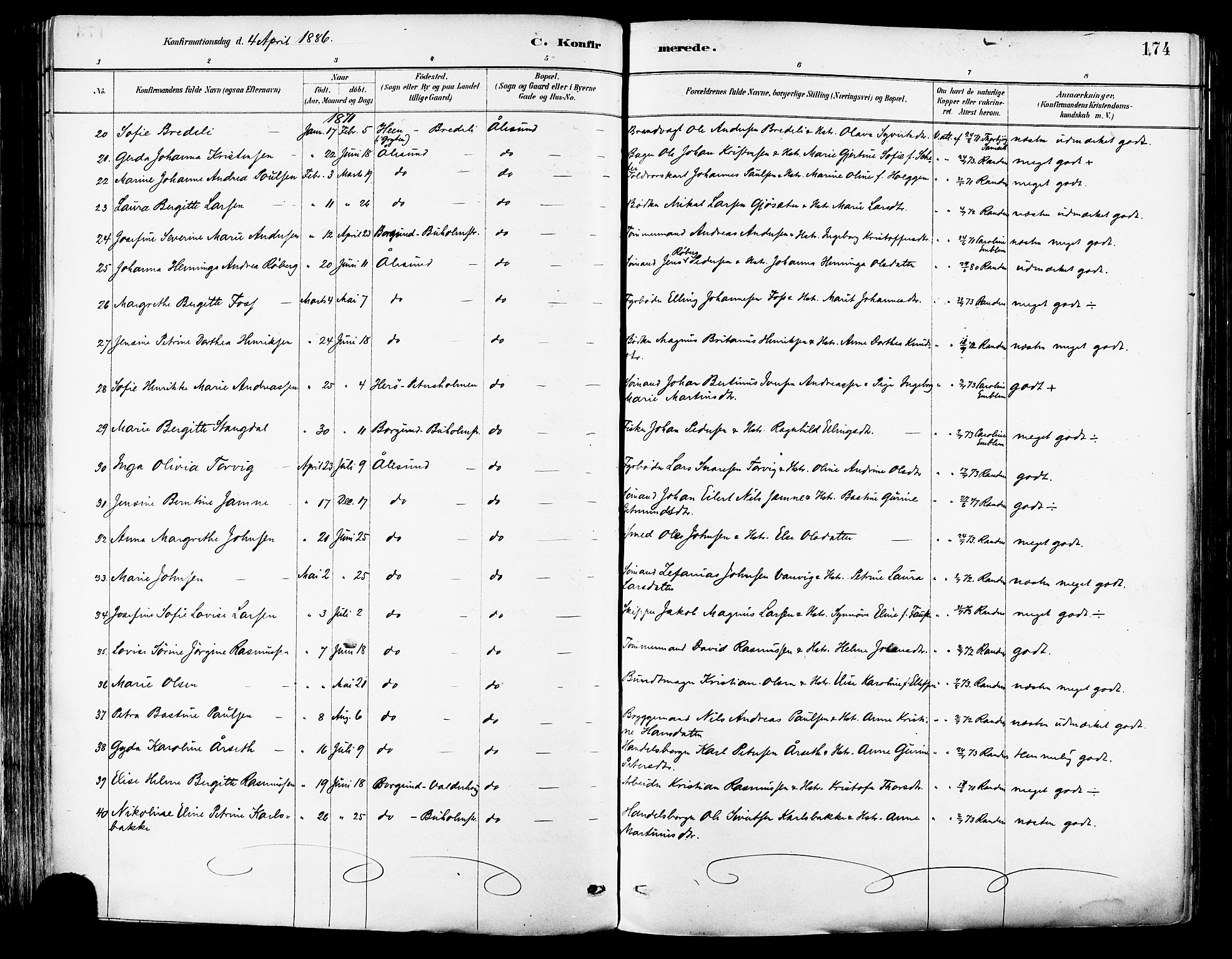 Ministerialprotokoller, klokkerbøker og fødselsregistre - Møre og Romsdal, AV/SAT-A-1454/529/L0455: Parish register (official) no. 529A05, 1885-1893, p. 174