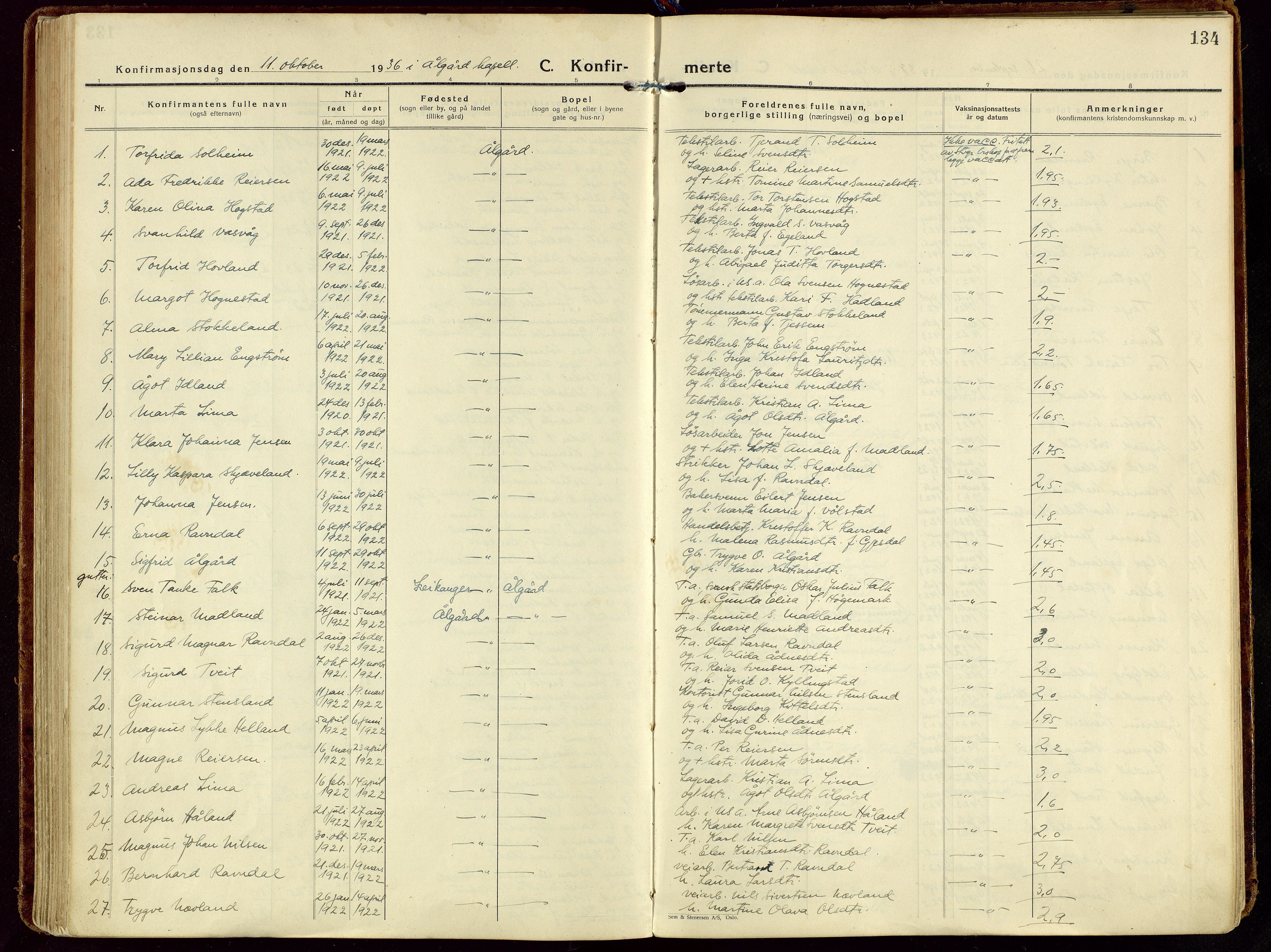 Gjesdal sokneprestkontor, AV/SAST-A-101796/003/O/L0001: Parish register (official) no. A 1, 1925-1949, p. 134