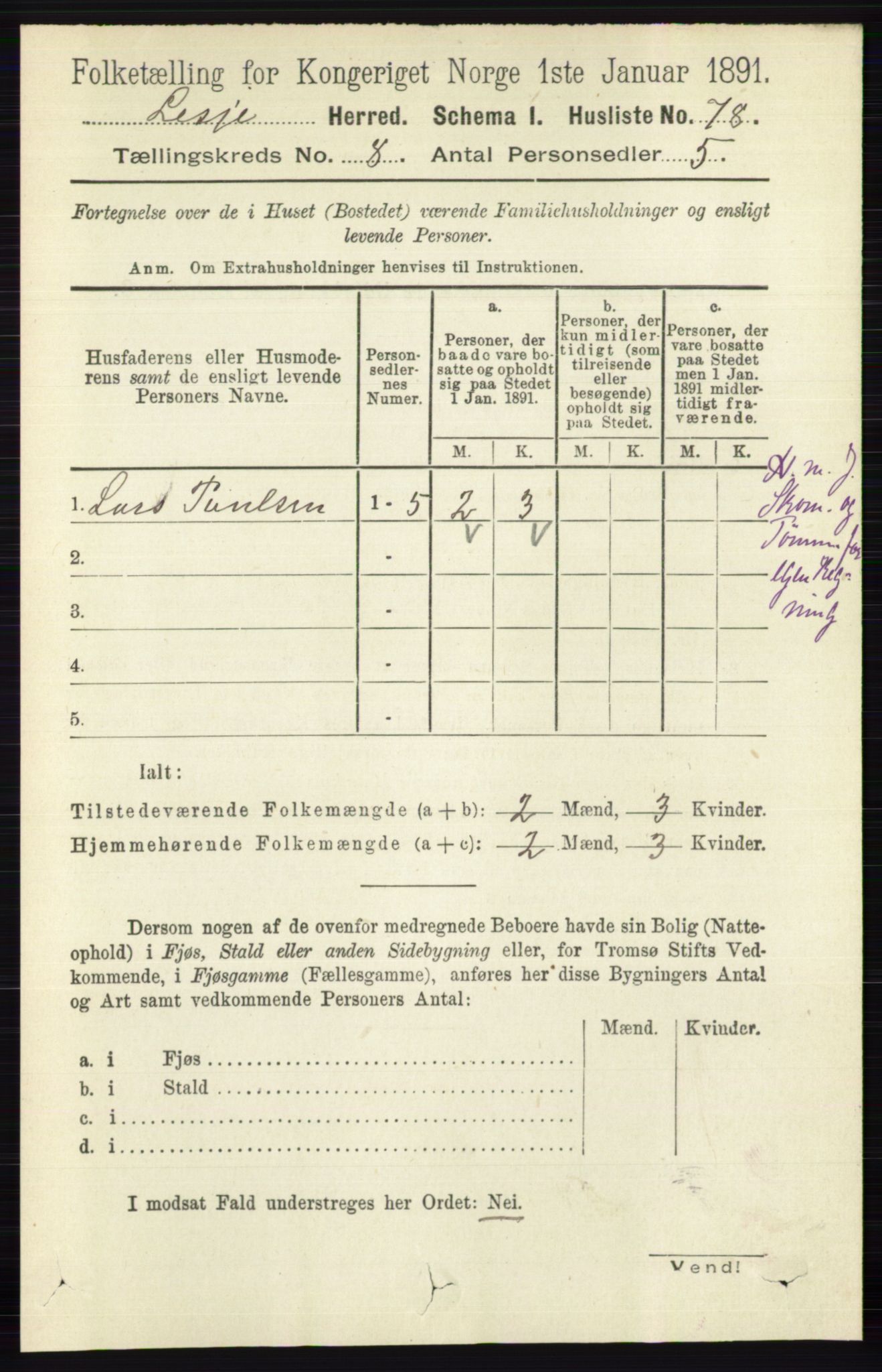 RA, 1891 census for 0512 Lesja, 1891, p. 2983