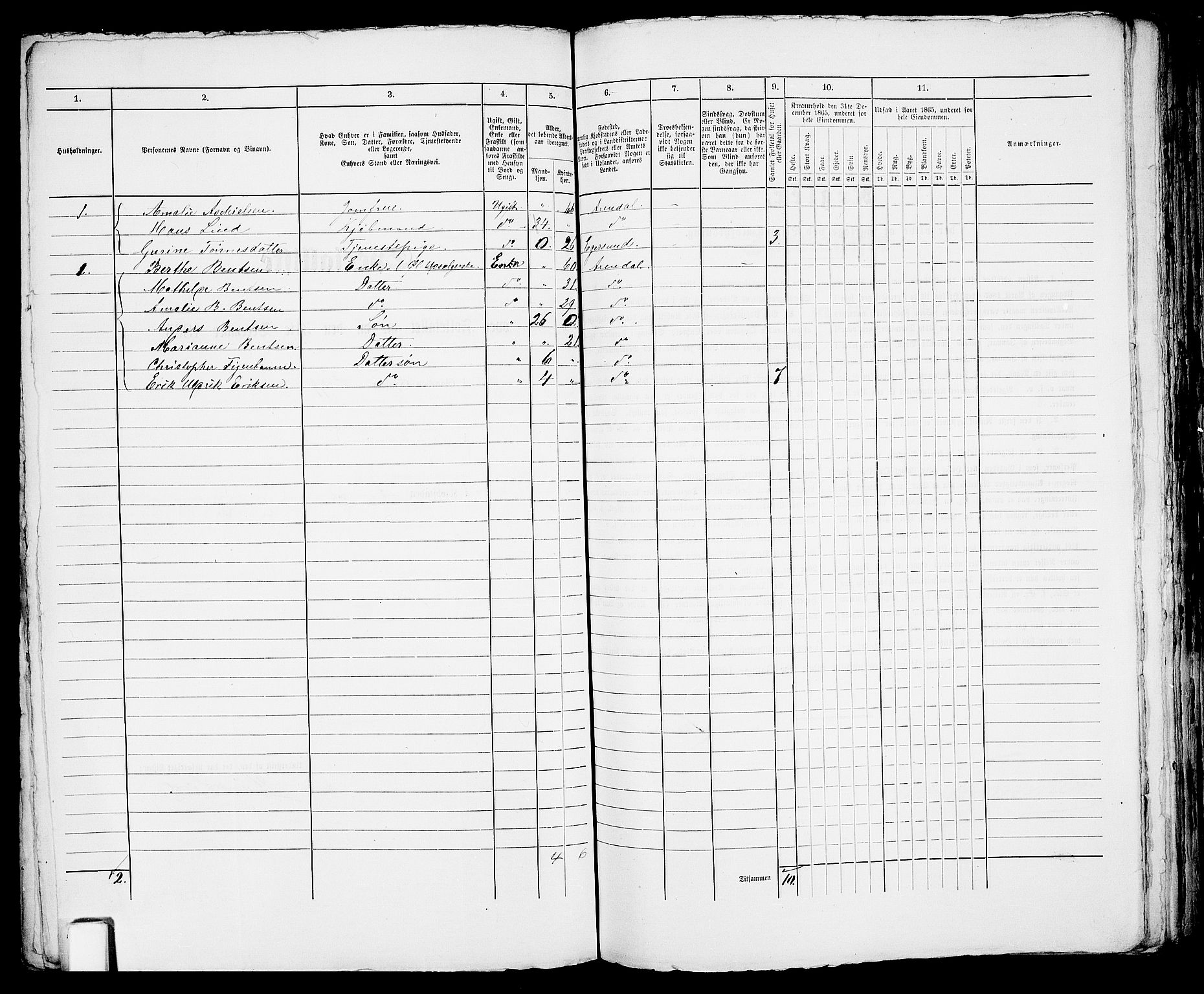 RA, 1865 census for Arendal, 1865, p. 486